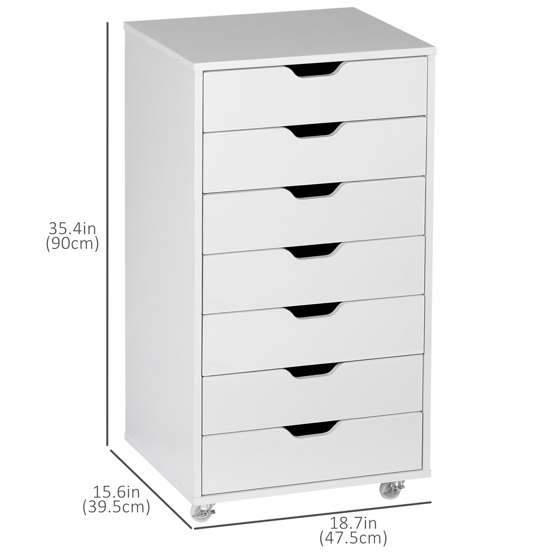 7-drawer Vertical File Cabinet for Home Office, Storage Cabinet with Wheels, 18.7"x15.6"x35.4", White