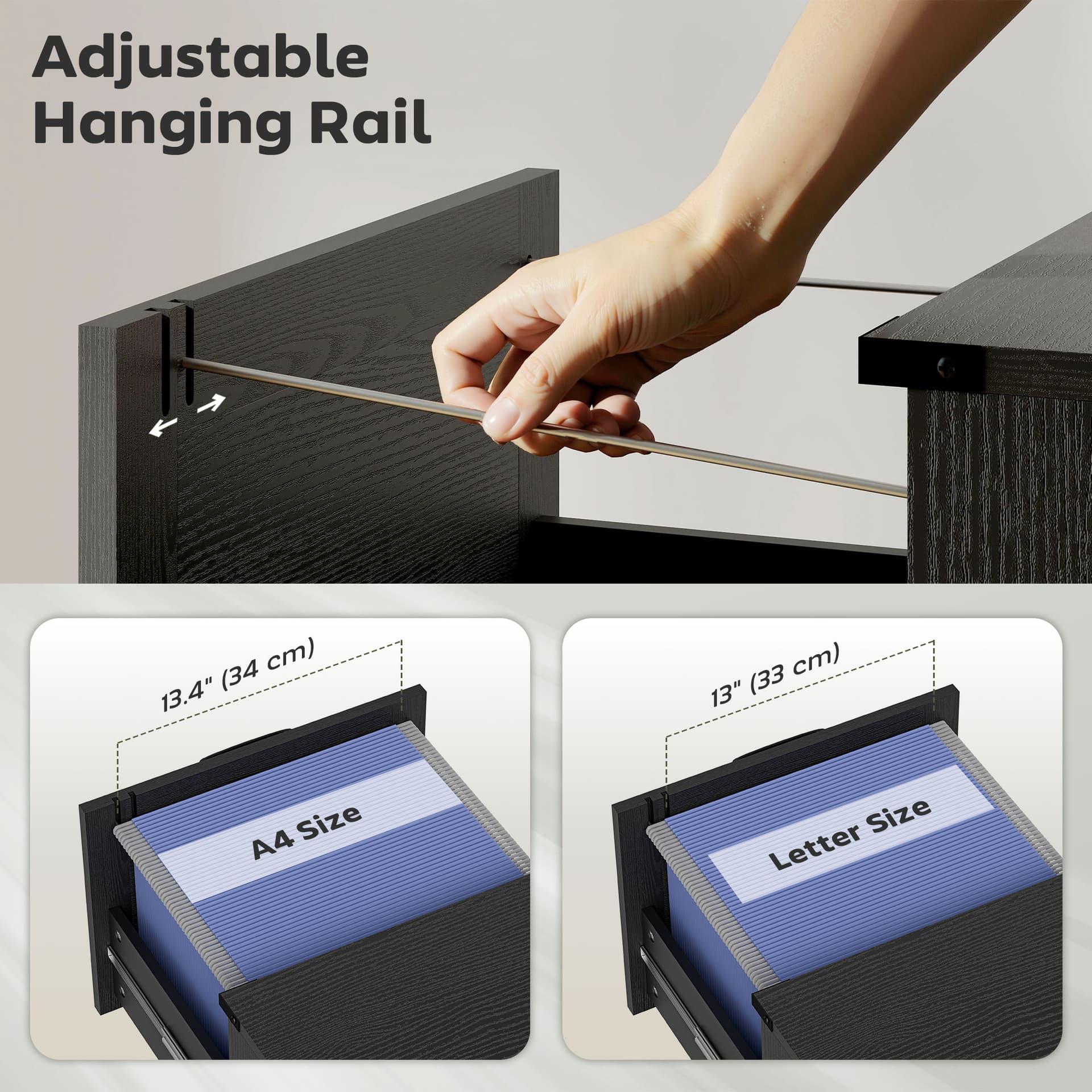 2 Drawer File Cabinet with Silent Slides, Vertical Farmhouse Filing Cabinet Fits Letter/A4 Size Home Office, Black