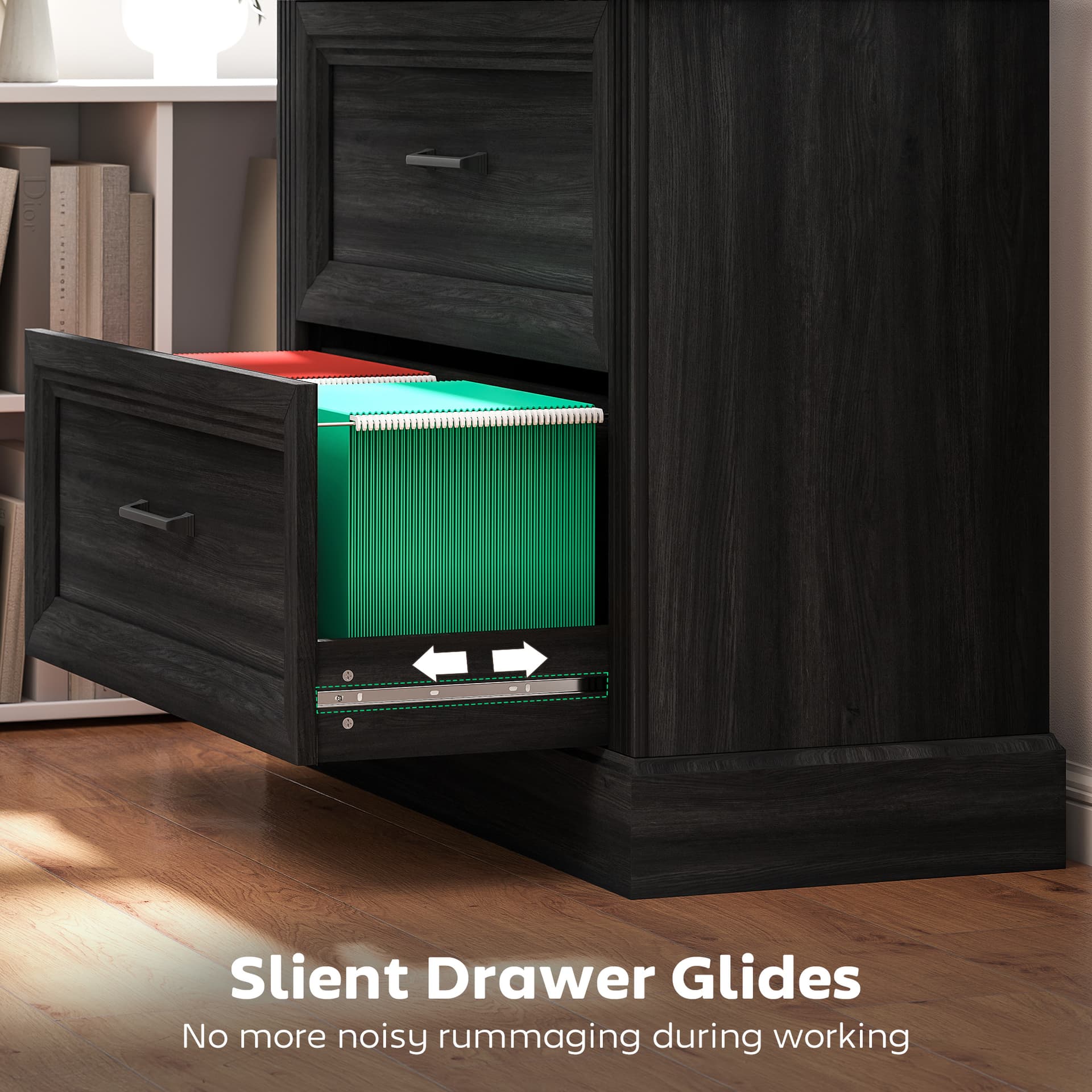 Lateral Filing Cabinet, Farmhouse File Cabinet with 2 Silent Drawers for Letter/A4/Legal Size Files, Black