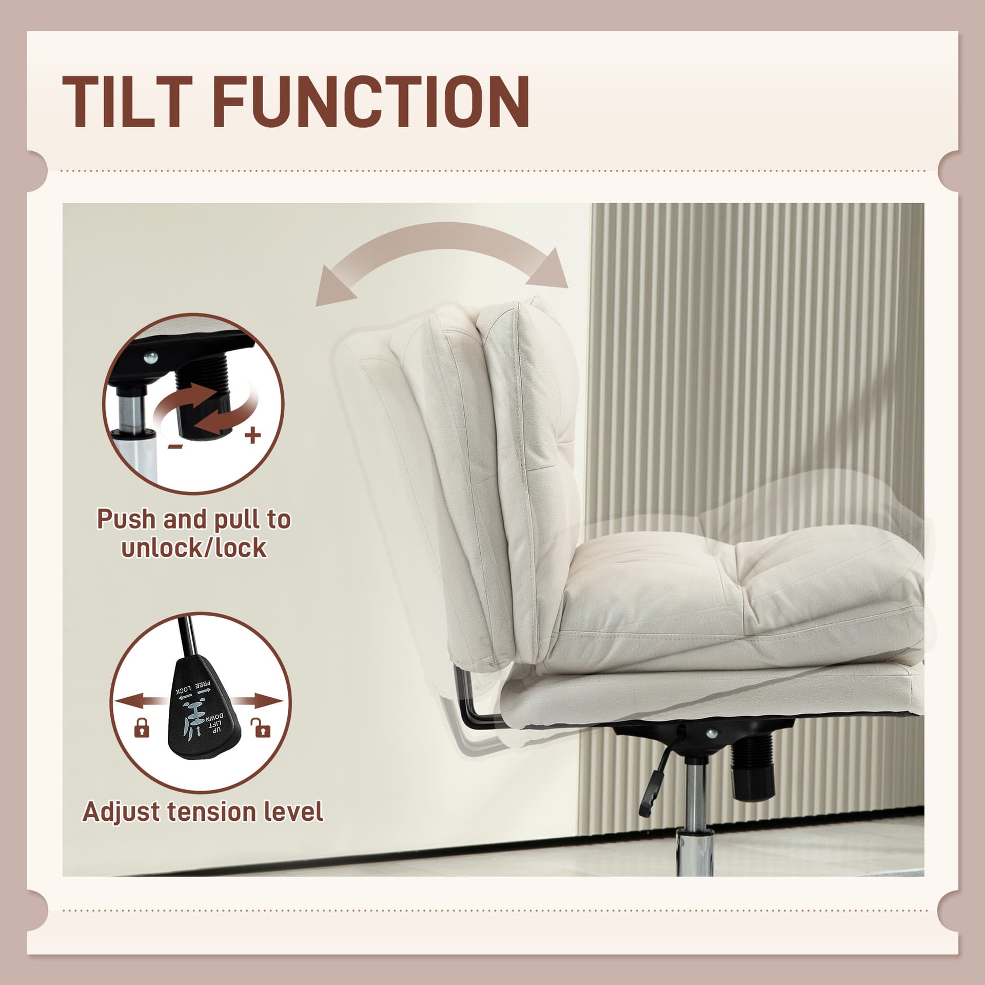 Armless Office Chair, Criss Cross Chair with Adjustable Height & Tilt Function for Home Office, Study, Light Grey