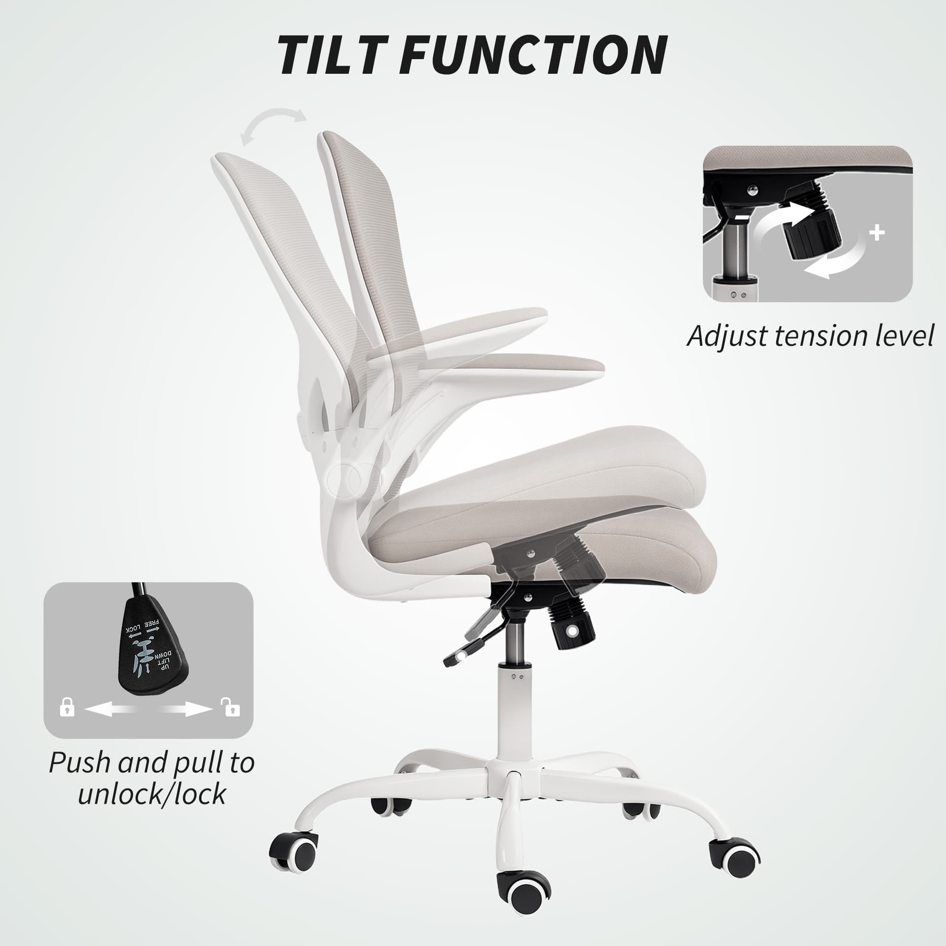 Ergonomic Mesh Office Chair with 4D Lumbar Support, Swivel Desk Chair with Flip-up Armrests, Tilt Function, Grey