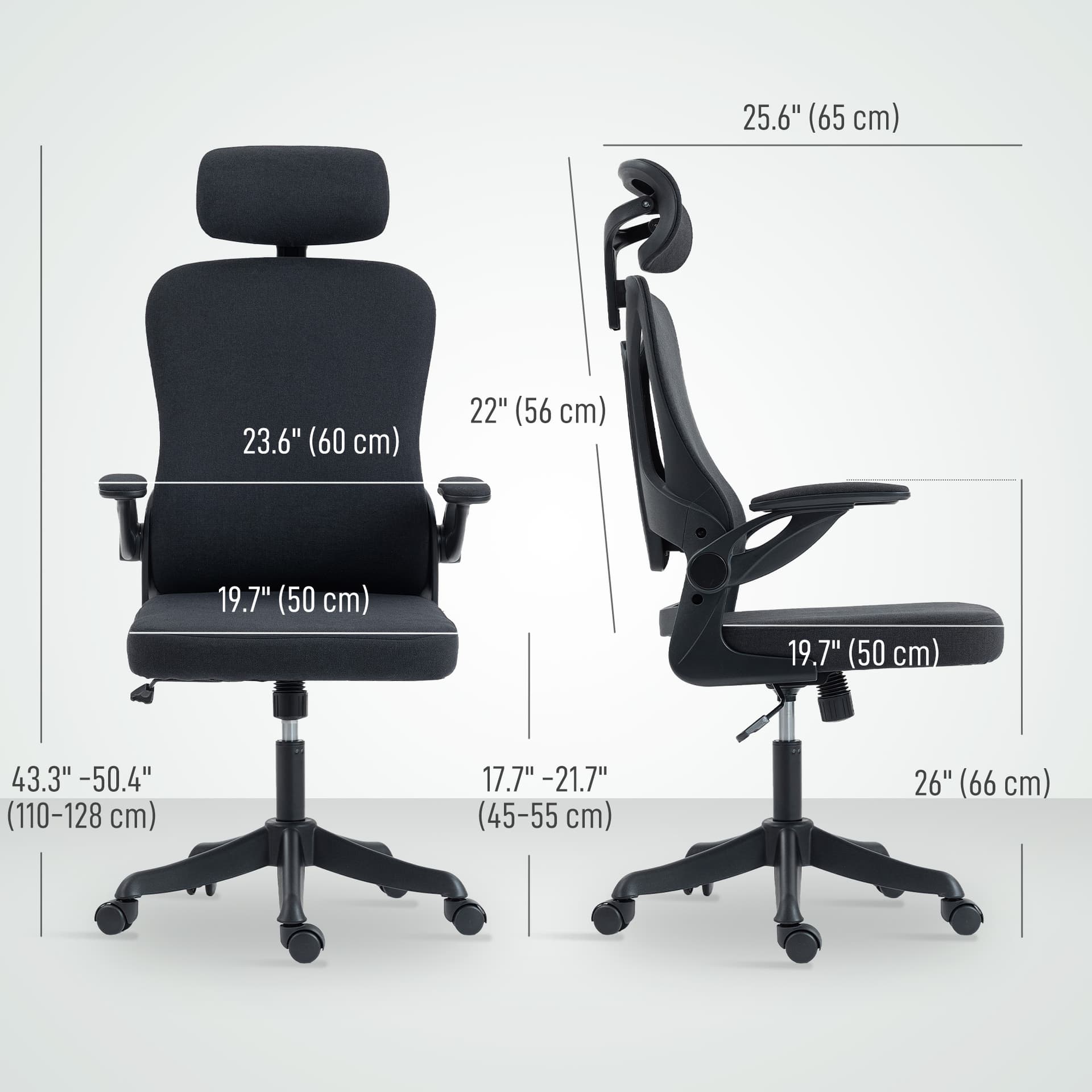 Ergonomic Office Chair, Swivel Desk Chair with Lumbar Support and Adjustable Height, Flip-up Armrests, Wheels, Grey