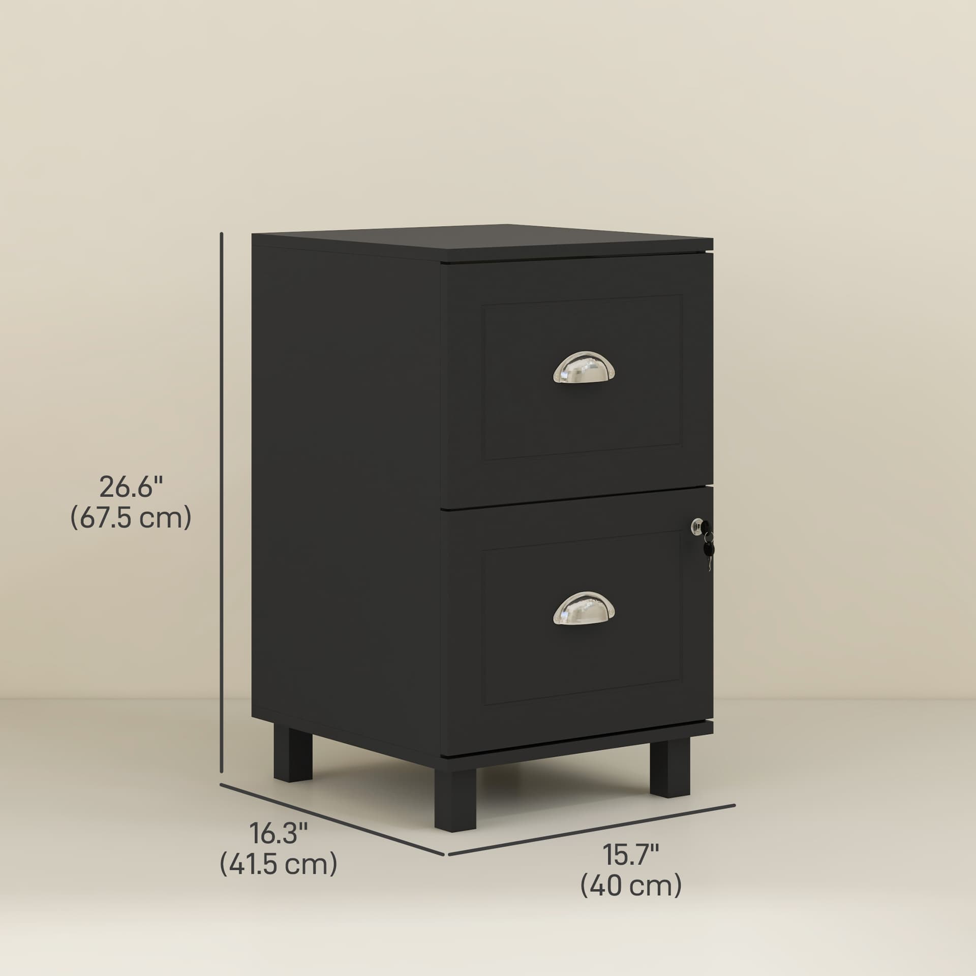 2-Drawer Small Filing Cabinet Lockable Home Office Storage Cabinet with Adjustable Hanging Bars for A4 Letter Black