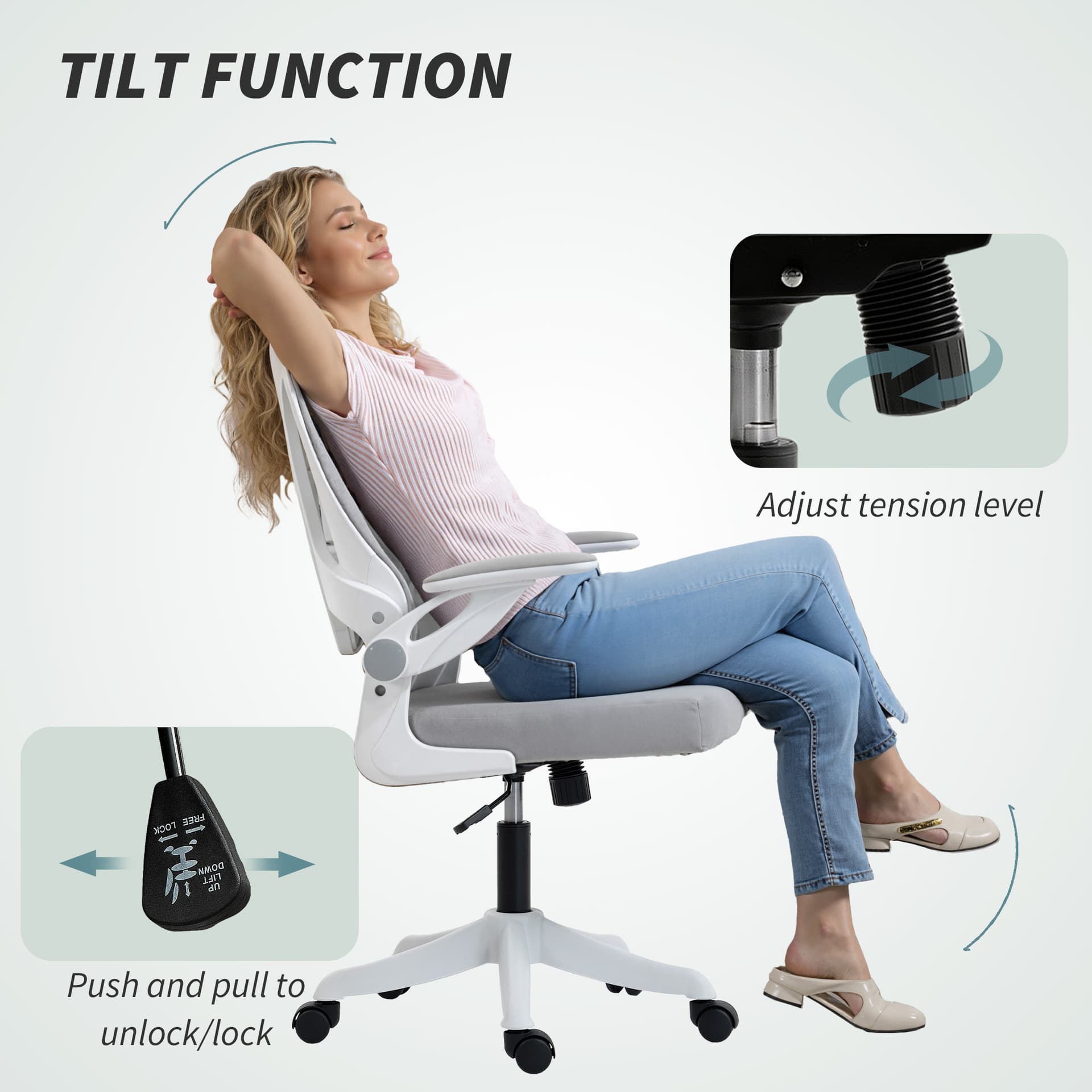 Ergonomic Office Chair, Swivel Desk Chair with Lumbar Support and Adjustable Height, Flip-up Armrests, Wheels, Black