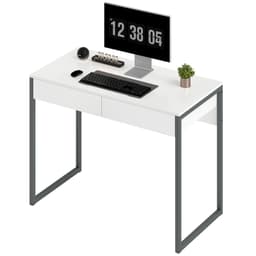 High Gloss Home Office Desk, 39" x 20" Computer Desk with 2 Drawers for Small Spaces, White and Grey - Computer Desks - Office Furniture