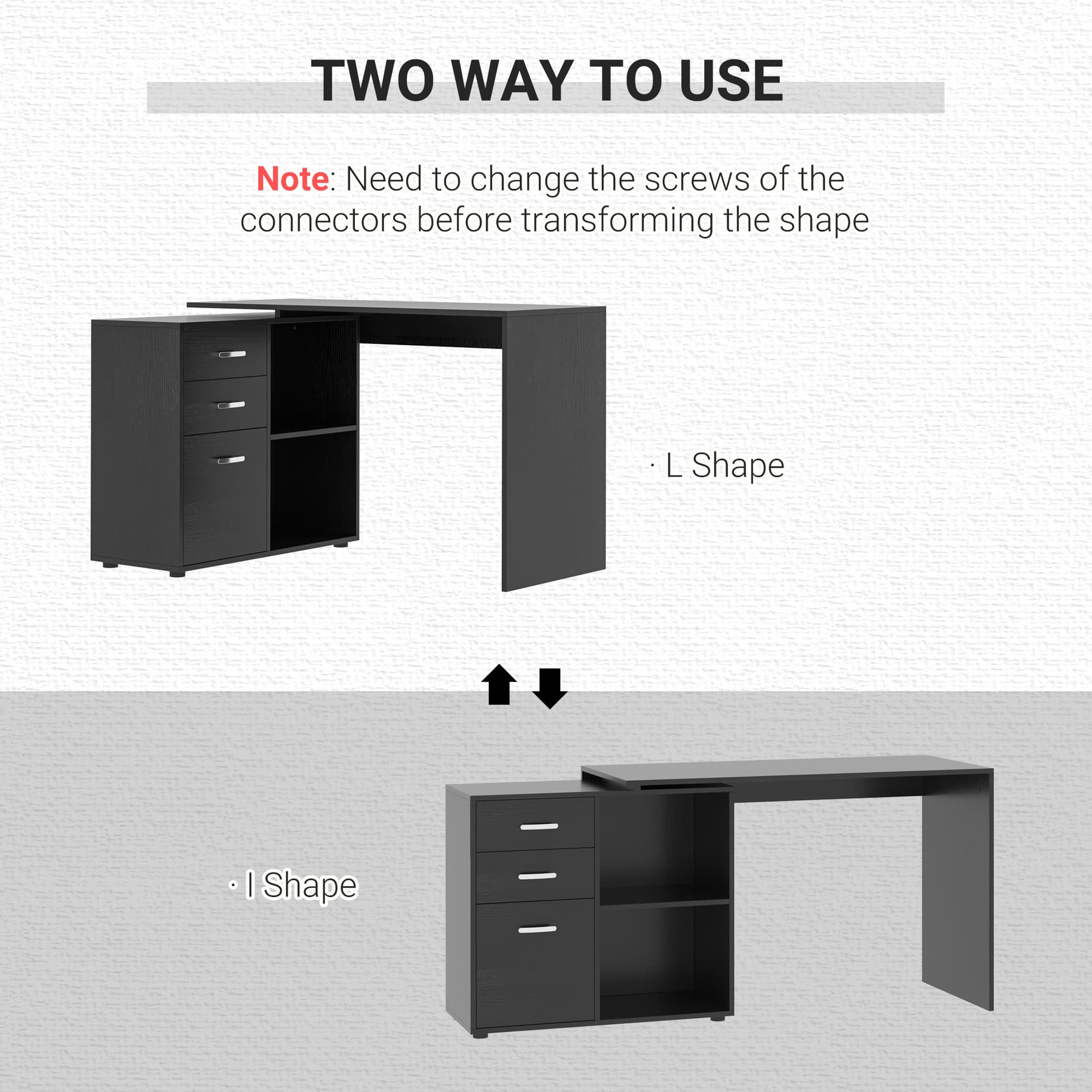 L-Shaped Corner Straight Writing Desk with Storage Shelf, Drawer, Home Office PC Table Computer Workstation, Black