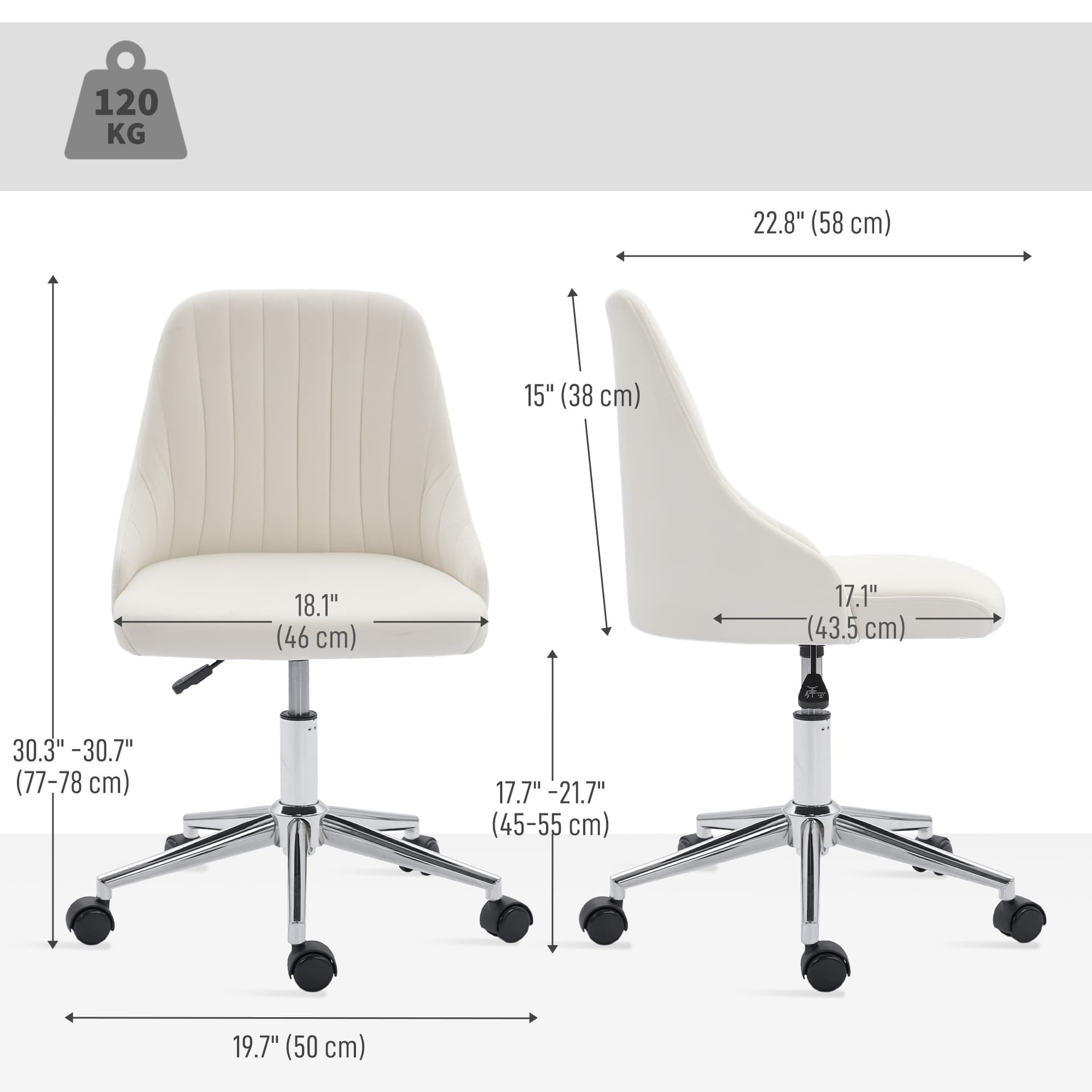 Vanity Chair for Makeup, Velvet Comfy Office Chair with Adjustable Height, Swivel Wheels for Bedroom, Living Room, Cream