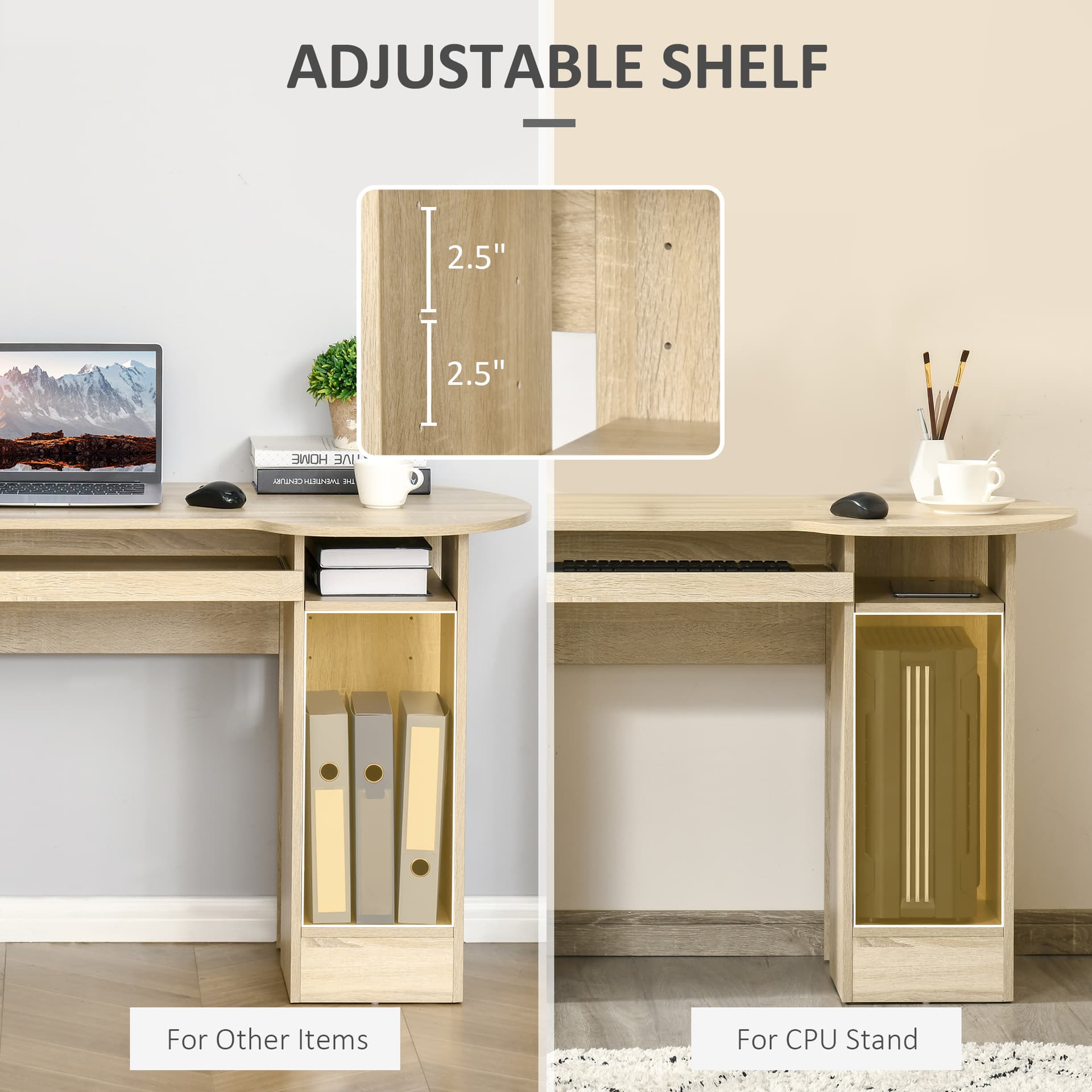 Computer Desk with Storage, Home Office Laptop Table with Shelves and Drawers, Modern Workstation Desk with Keyboard Tray