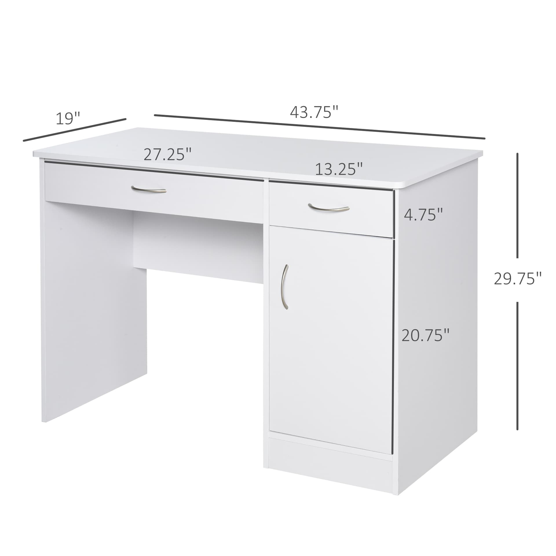 Computer Desk with Storage Drawers, Study Writing Table with Cabinet Adjustable Shelf for Home Office Workstation Bedroom, White