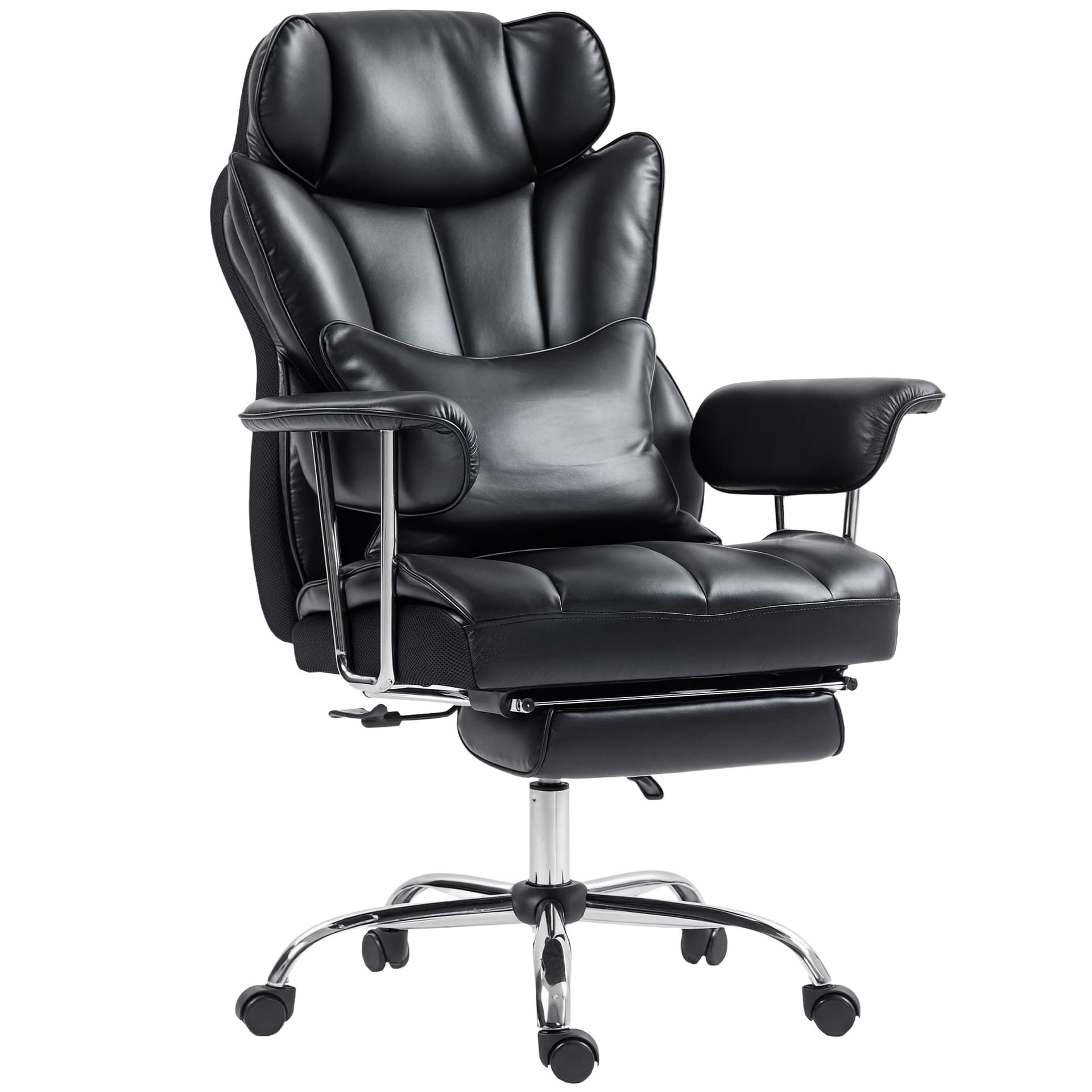 400LBS Massage Office Chair, Executive Office Chair with 6-Point Vibration, Footrest and Lumbar Support, Black - Massage Chairs - Office Furniture