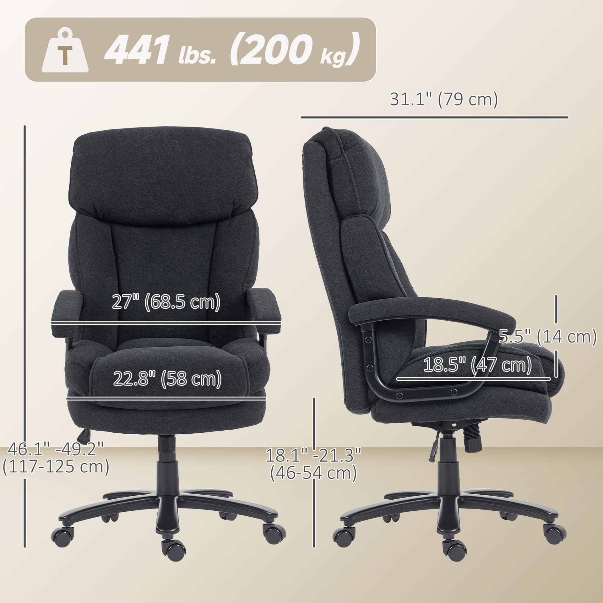 Big and Tall Executive Office Chair, Up to 450 lbs. Heavy Duty Desk Chair, Computer Chair for Heavy People, Black