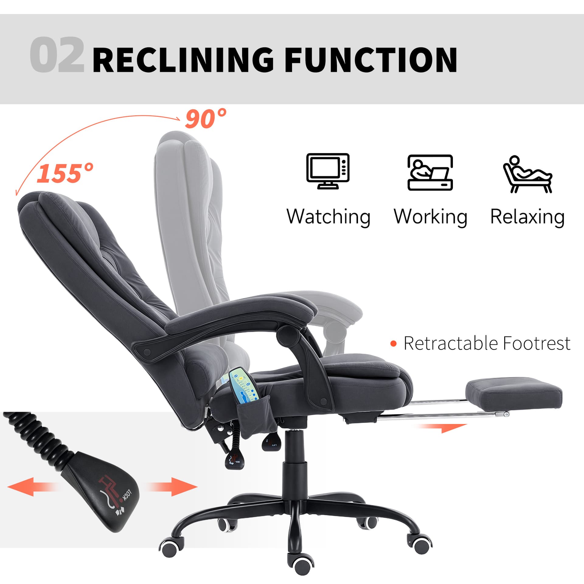 7-Point Vibrating Massage Chair, Reclining Office Chair with Footrest, Reclining Back, Adjustable Height, Black