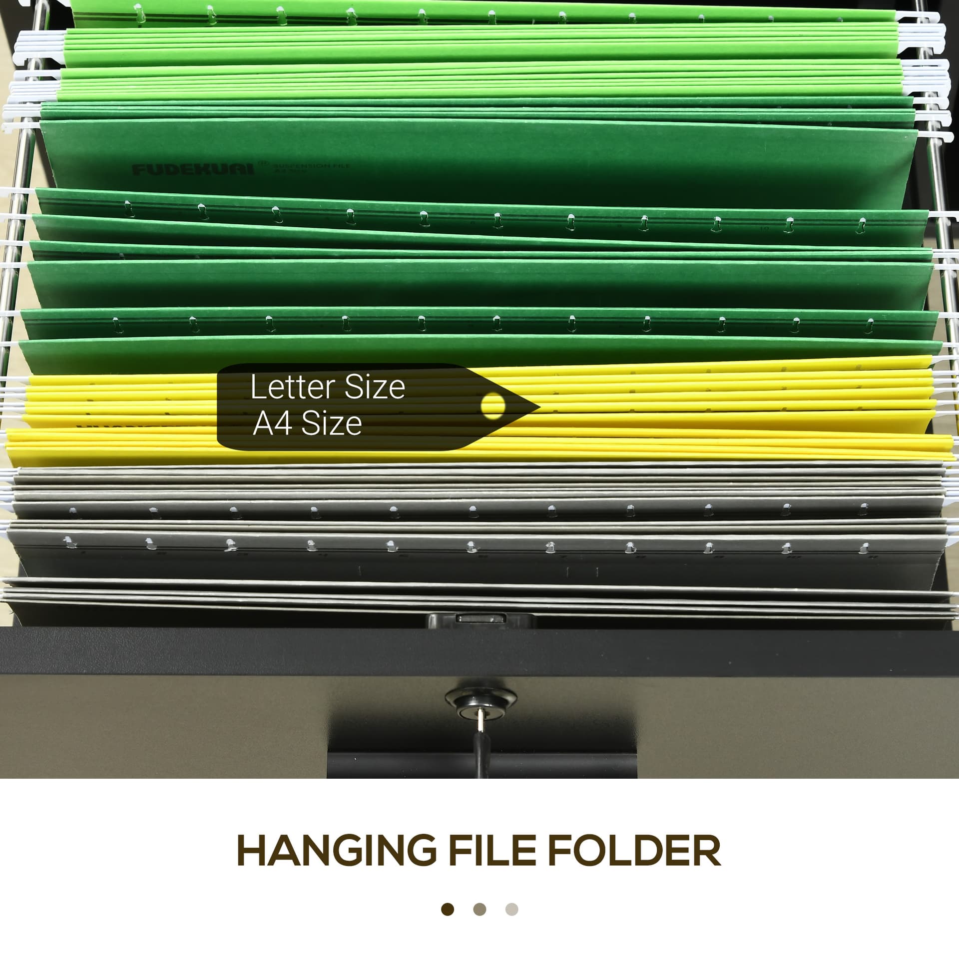 Mobile Printer Stand, Lateral File Cabinet with Lock, Filing Cabinet with Hanging Bars for Letter, A4 Size, Black