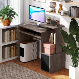 Computer Desk with Sliding Keyboard Tray Storage Drawer Shelf Home Office Workstation Grey