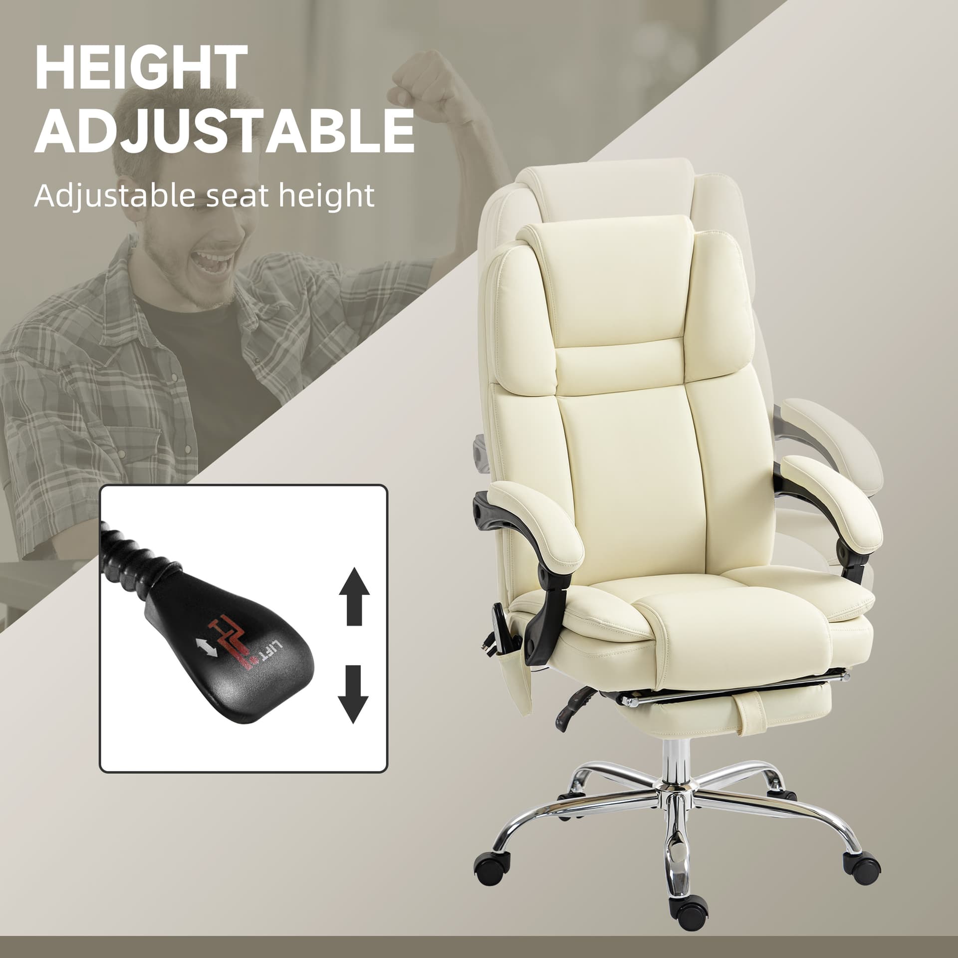 Massage Office Chair, Reclining Executive Office Chair with 6-Point Vibration, Footrest and High Back, White