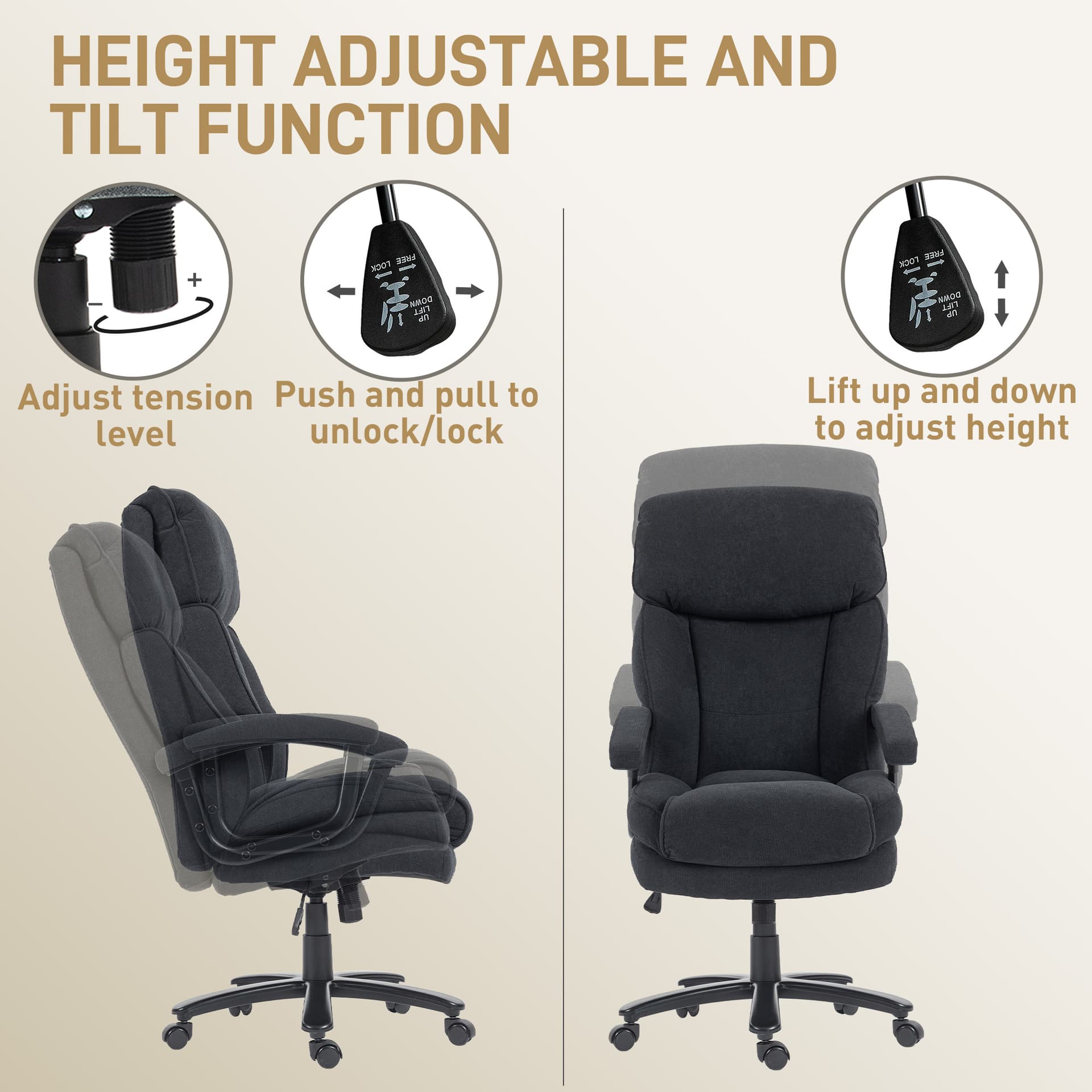 Big and Tall Executive Office Chair, Up to 450 lbs. Heavy Duty Desk Chair, Computer Chair for Heavy People, Black