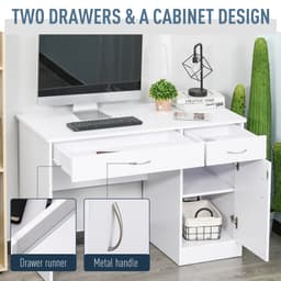 Computer Desk with Storage Drawers, Study Writing Table with Cabinet Adjustable Shelf for Home Office Workstation Bedroom, White