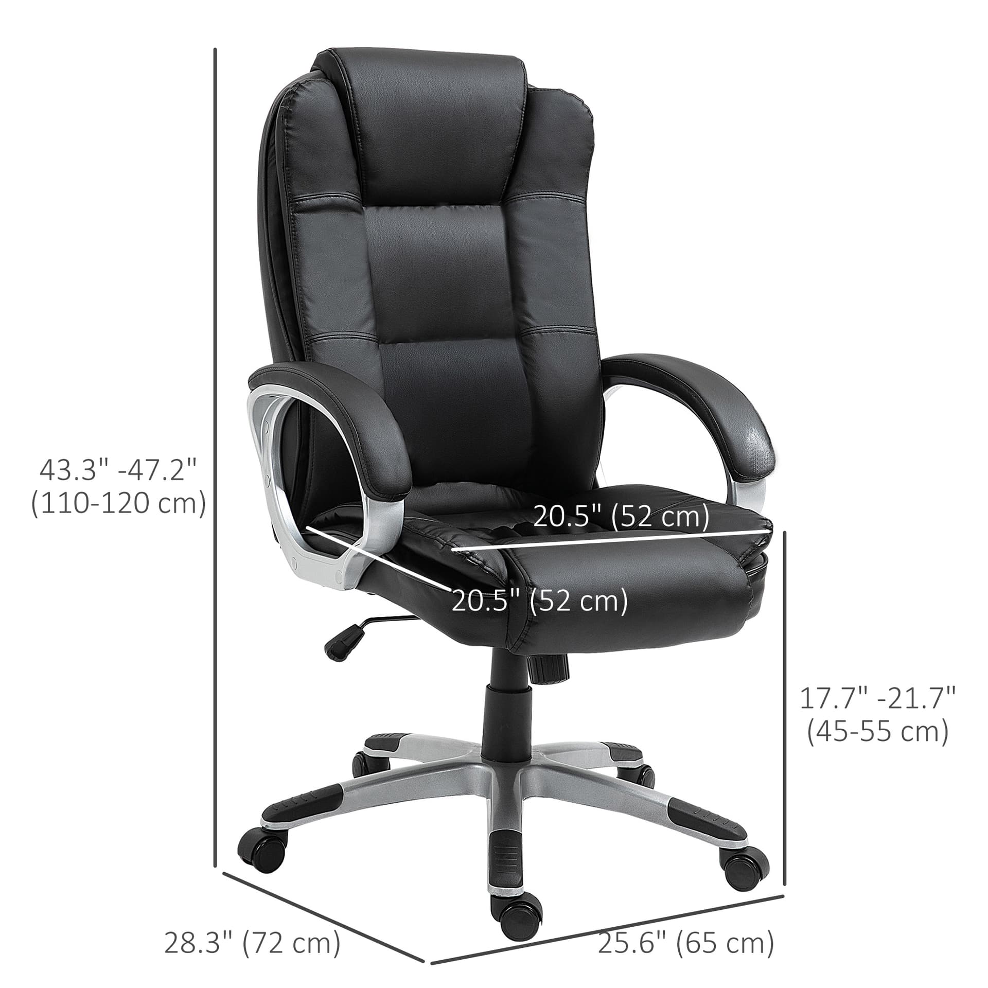 High Back Executive Office Chair Adjustable Desk Seat Swivel PU Leather Computer Chair with Padded Armrests