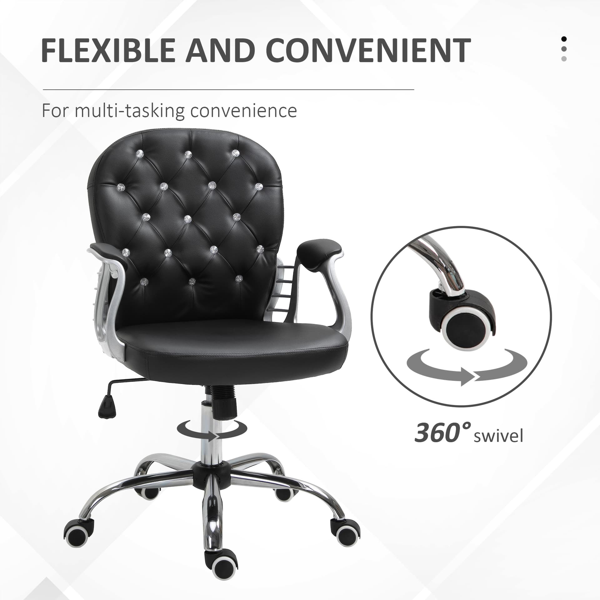 Office Chair, Comfortable Computer Desk Chair with Padded Seat and Adjustable Height, Tufted Back, Black