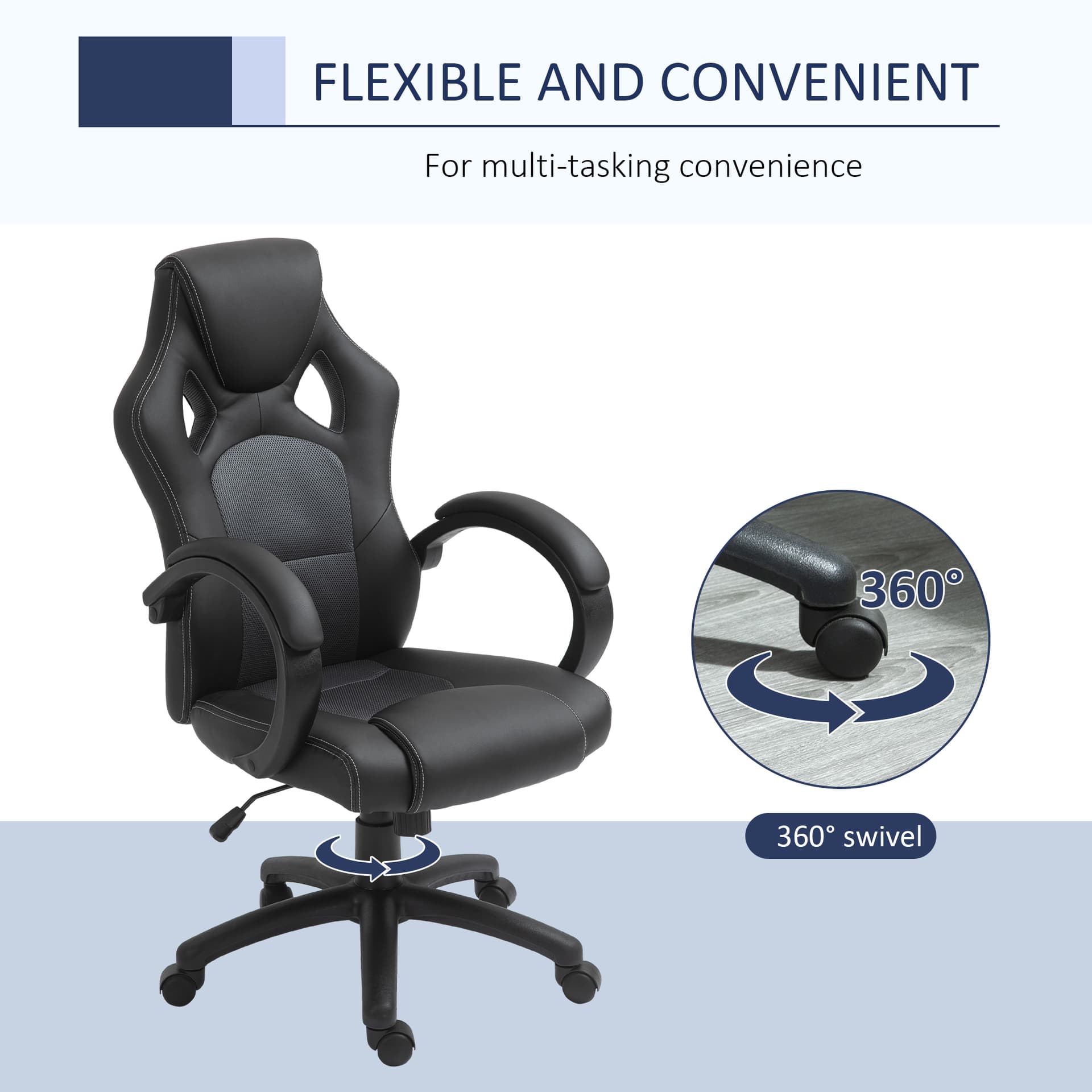 Racing Gaming Chair Office Chair Computer Desk Gamer Chair with Swivel Wheels, Padded Headrest, Tilt Function, Grey