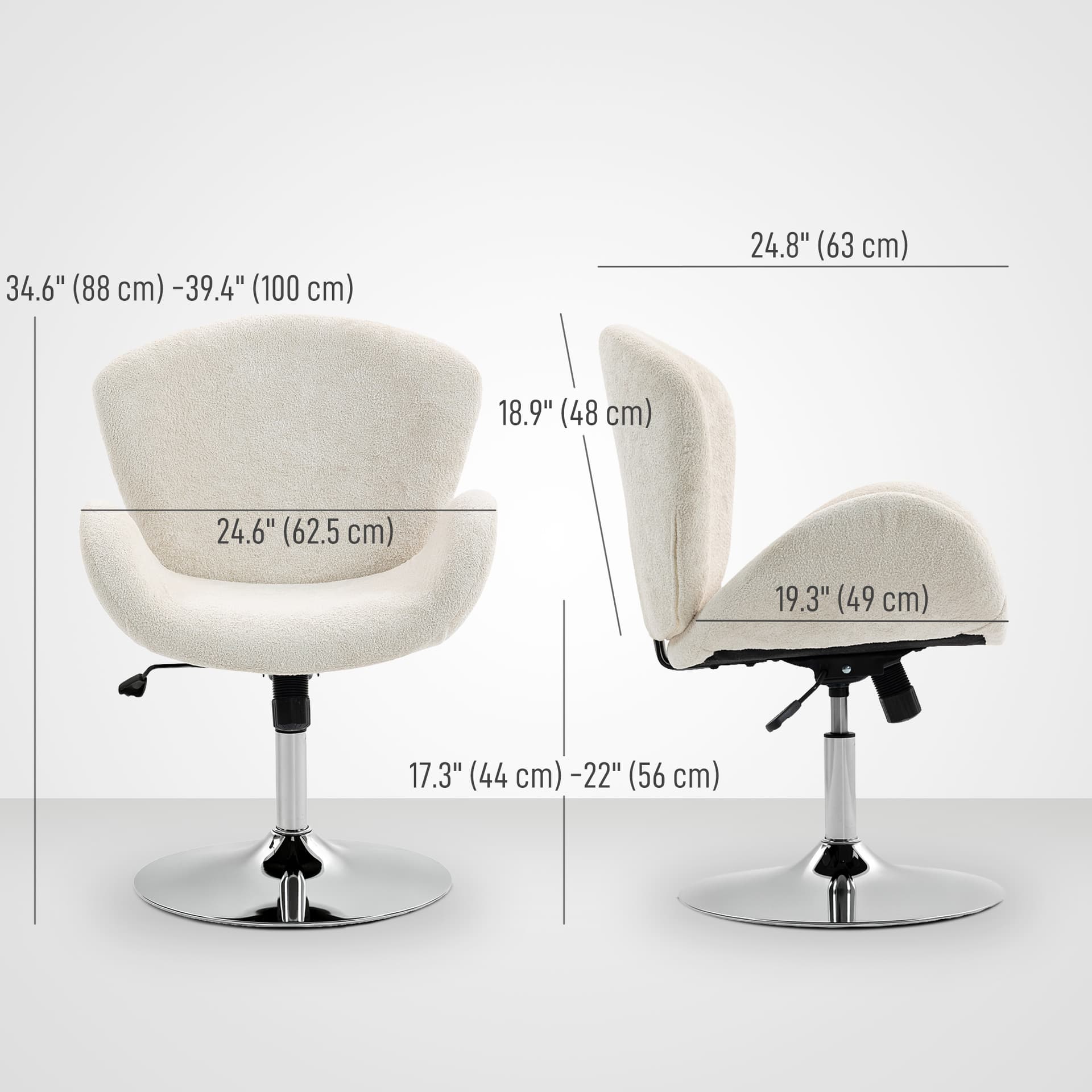 Swivel Office Chair, Velvet Desk Chair with Wide Bucket Seat, Butterfly Back, Tilt Function and Round Base, Cream White