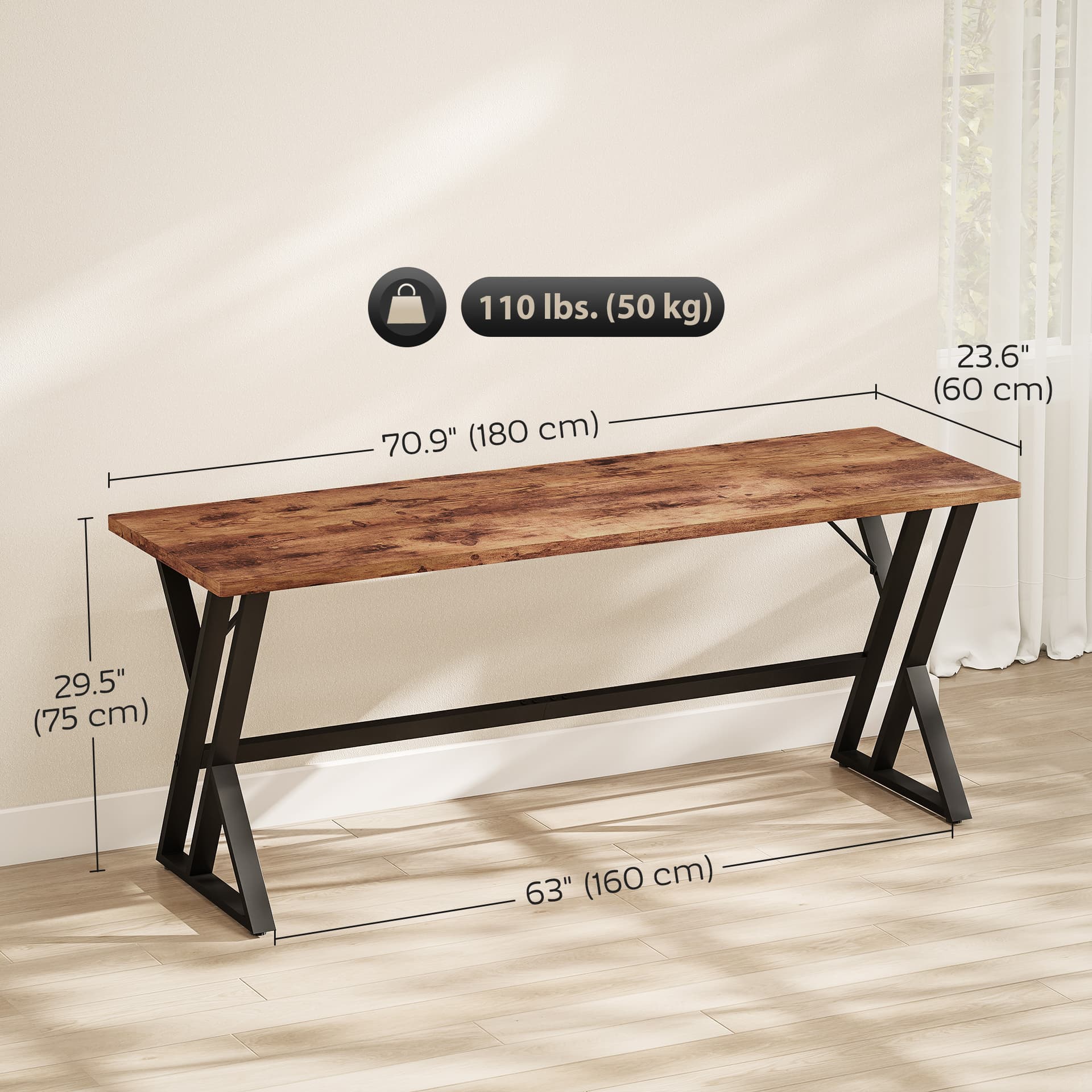 71" Computer Desk, Industrial Writing Table with X-Shaped Frame for Home Office, Rustic Brown