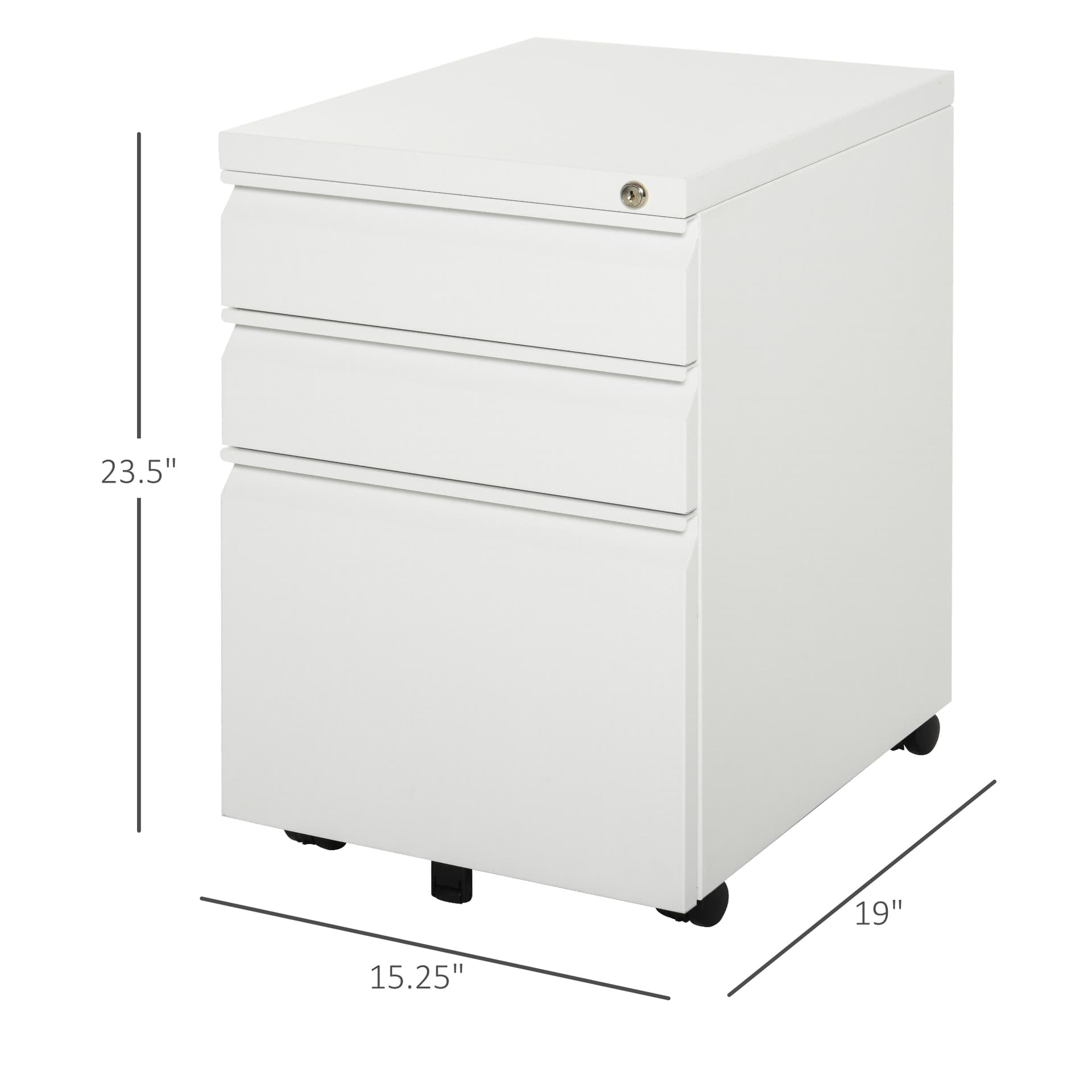 3 Drawer Filing Cabinet, Lockable Office Storage Cabinet on Wheels for Legal, Letter, A4 Files, White