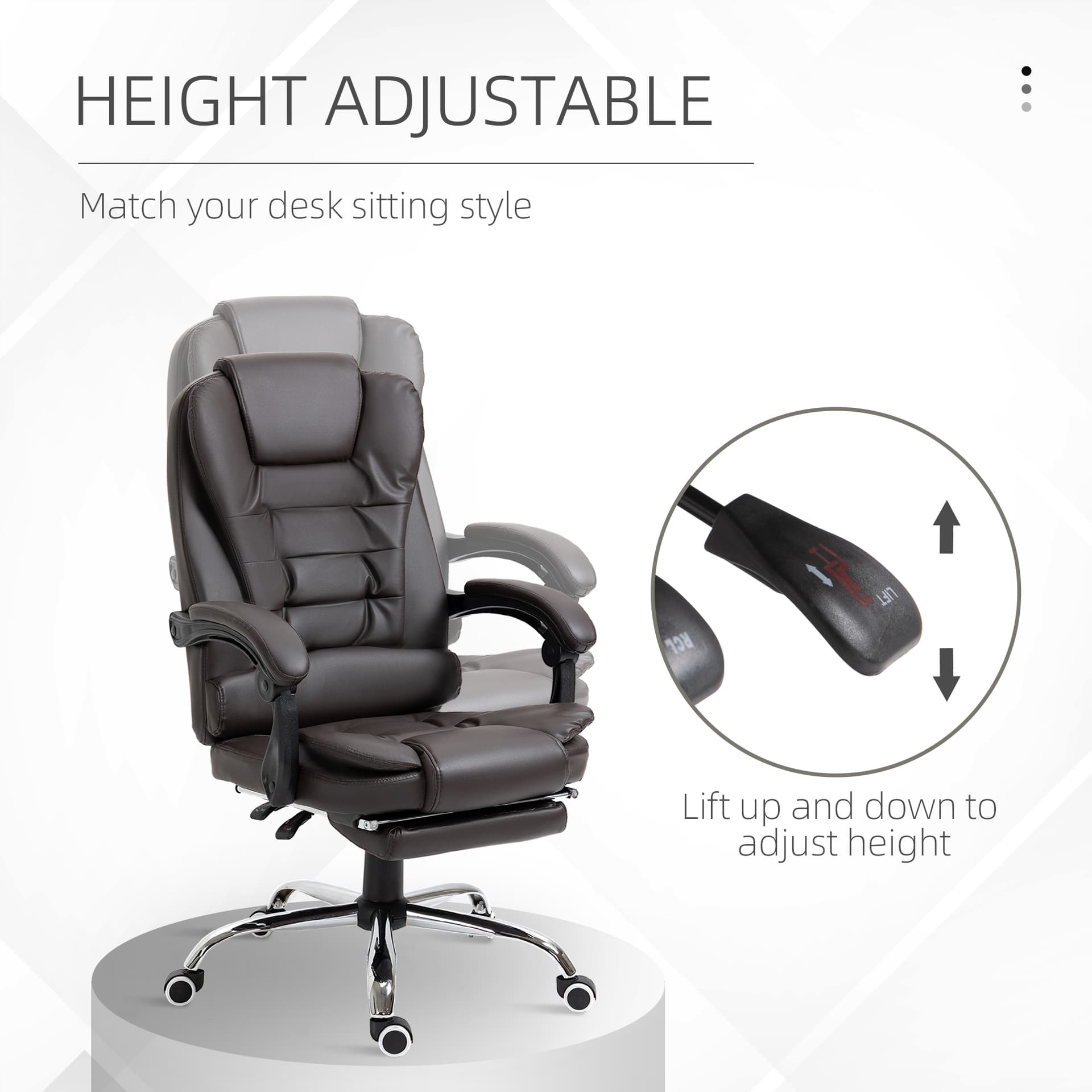 High Back Office Chair PU Leather Executive Office Chair with Retractable Footrest Padded Armrest Coffee - Executive & Manager Chairs - Office Furniture