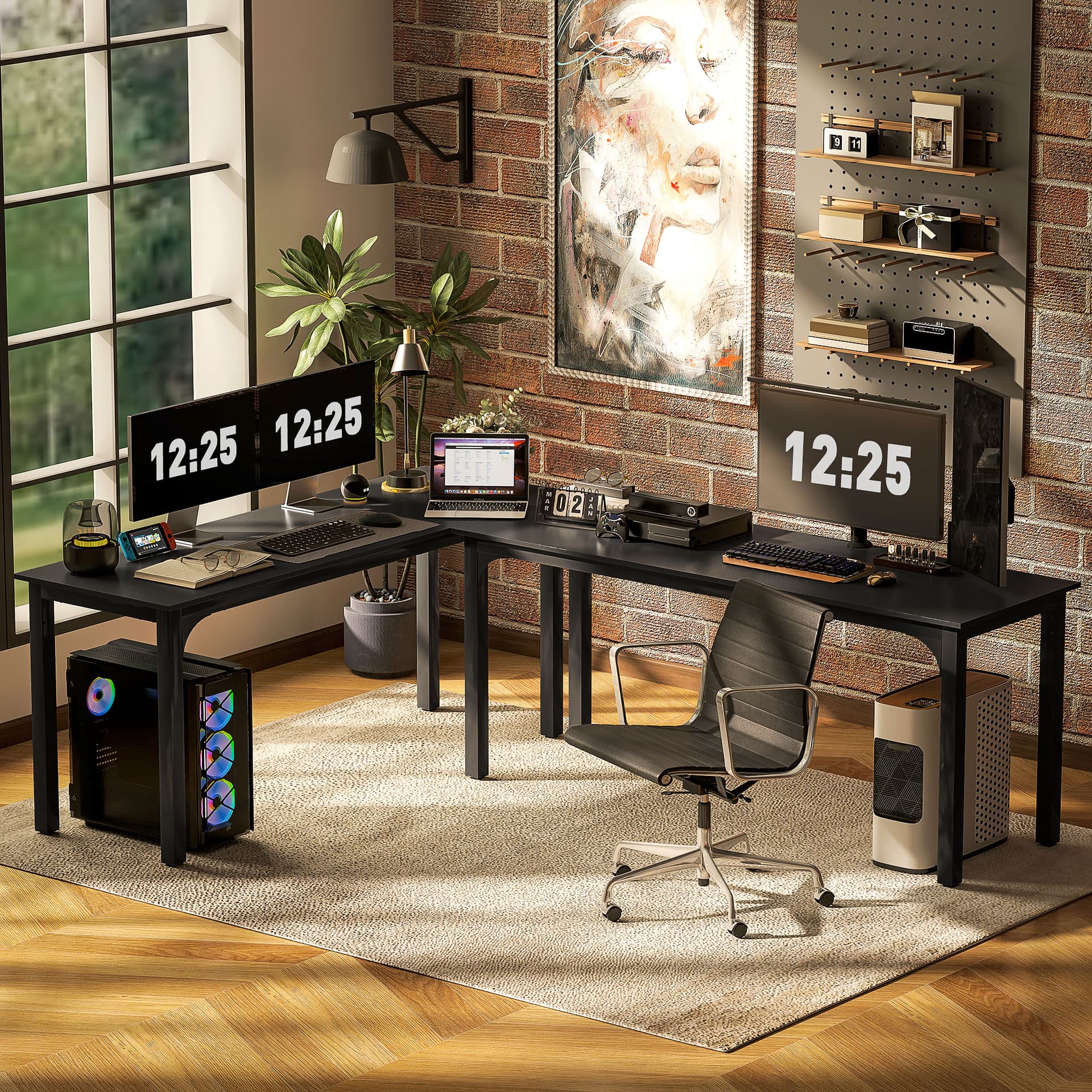 71" Computer Desk, Desktop Desk with Metal Legs, Distressed Black