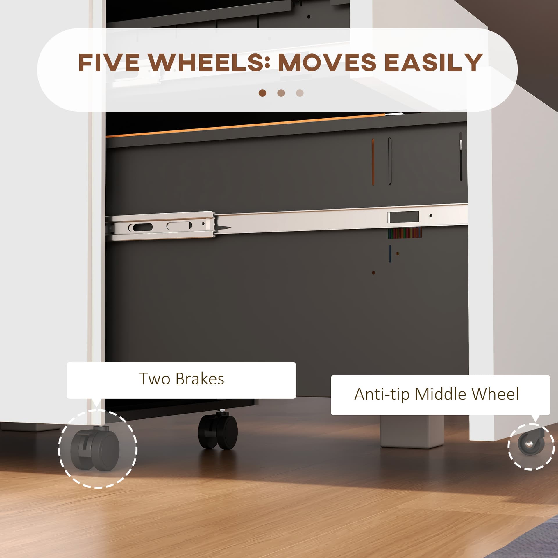 Vertical Steel Filing Cabinet on Wheels, 3-Drawer Lockable File Cabinet with Adjustable Hanging Bar for A4, Legal and Letter Size, for Home Office, White