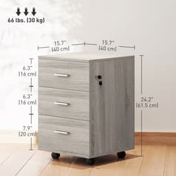 Mobile Filing Cabinet with Wheels, 3 Drawer File Cabinet with Lock and Keys for Home Office, Grey Wood Grain