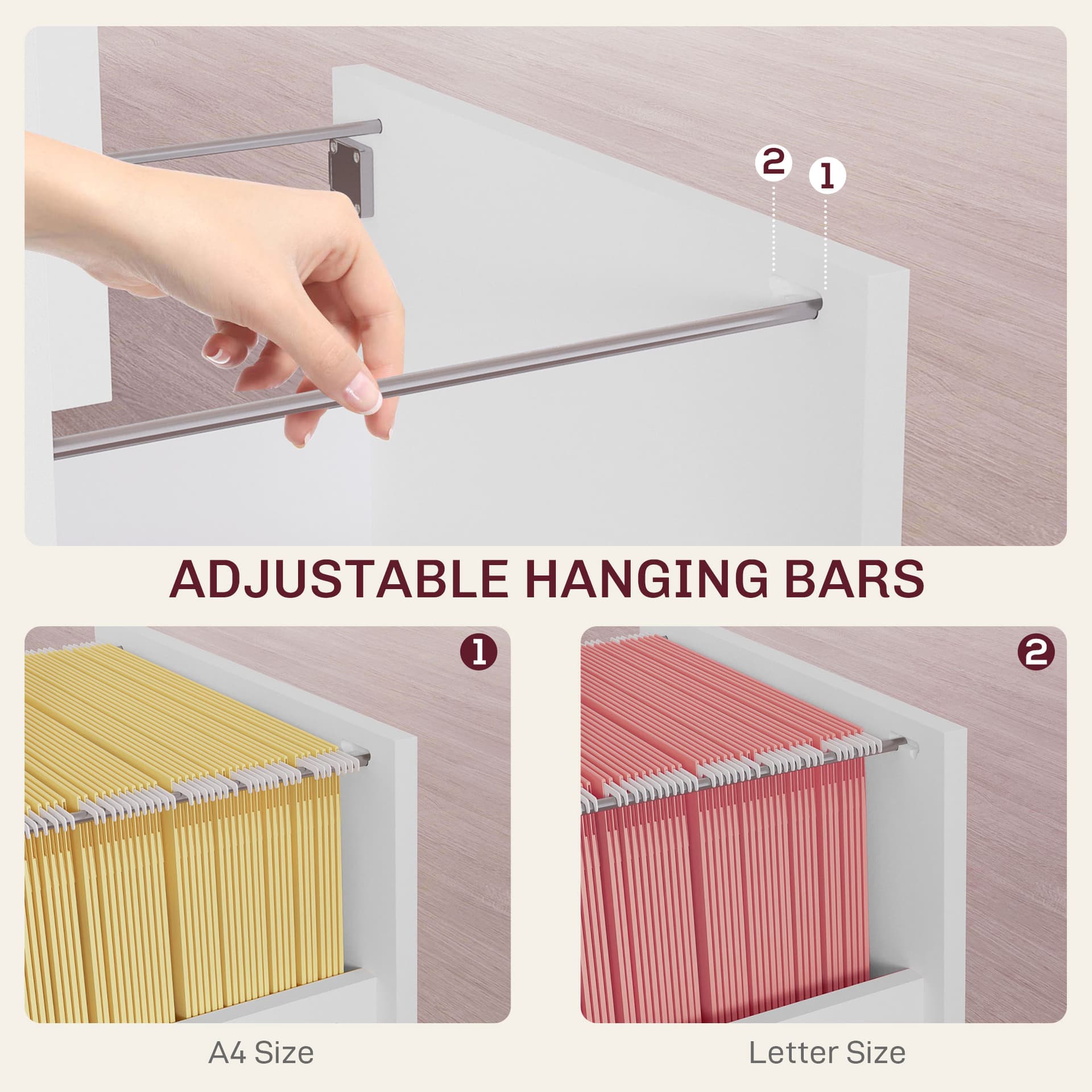 2-Drawer Small Filing Cabinet Lockable Home Office Storage Cabinet with Adjustable Hanging Bars for A4 Letter White