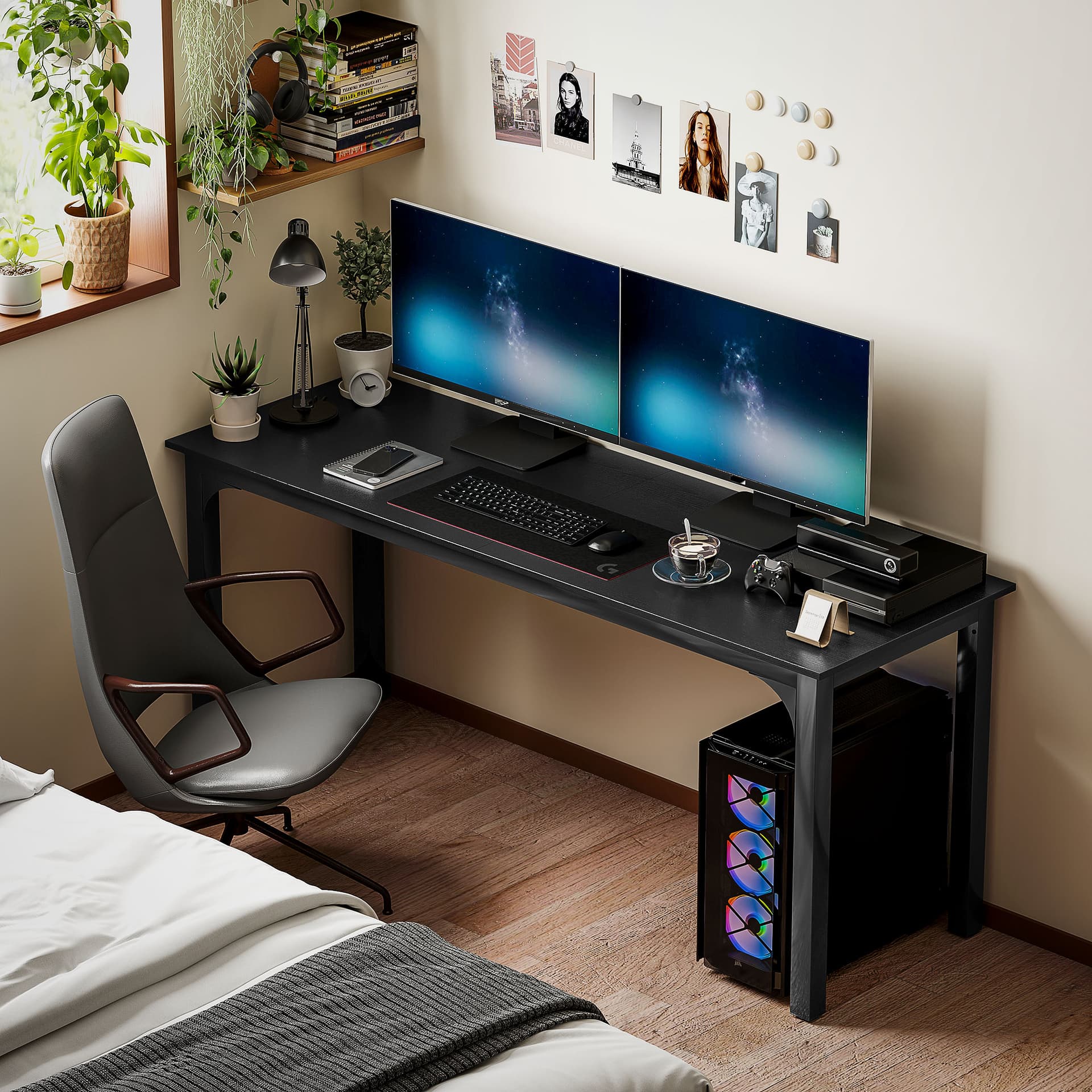 71" Computer Desk, Desktop Desk with Metal Legs, Distressed Black