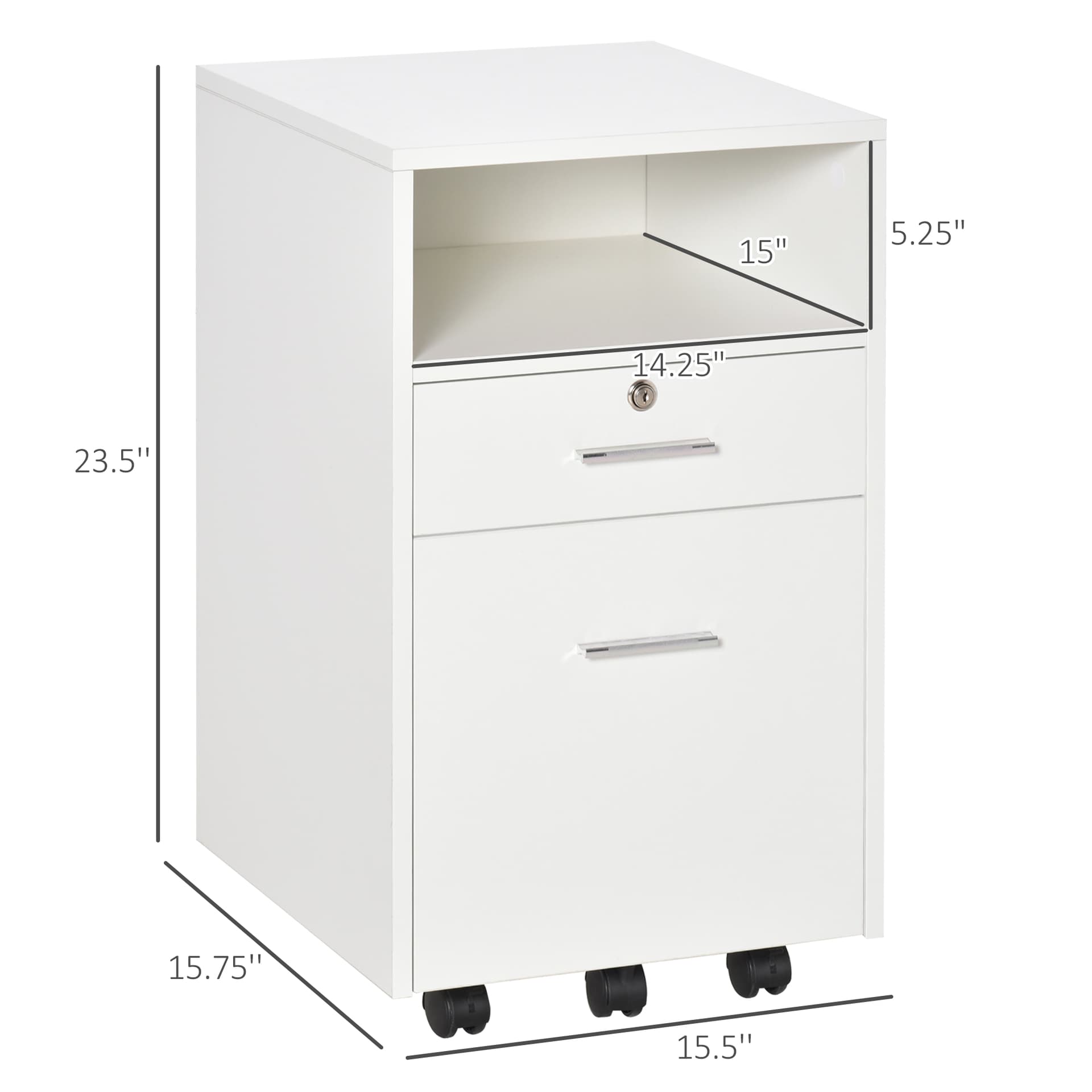 2 Drawer Filing Cabinet with Lock, Vertical File Cabinet with Wheels, Mobile Office Cabinet for A4, Letter Size, White