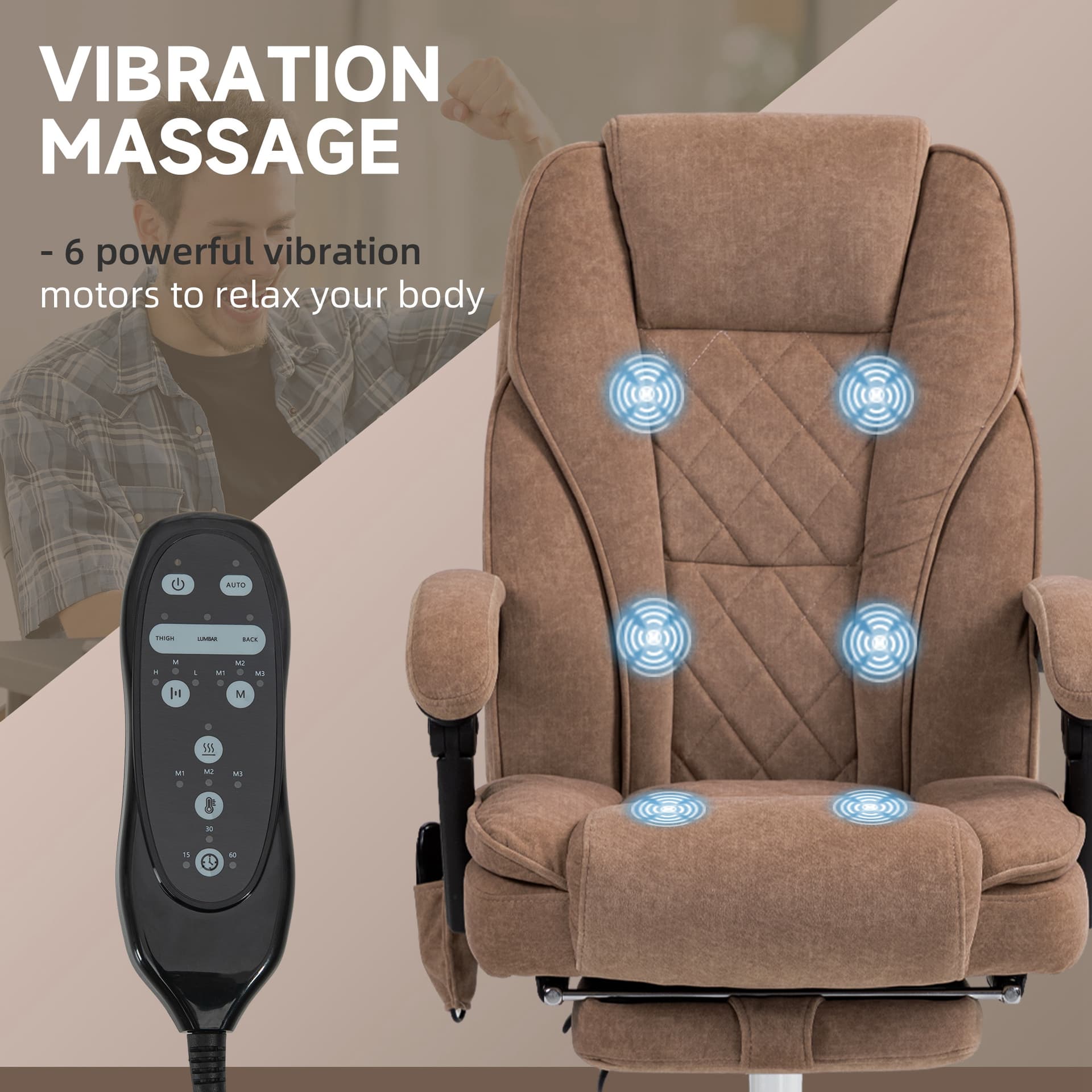 Massage Office Chair, Reclining Computer Chair with Adjustable Height and Footrest, Brown