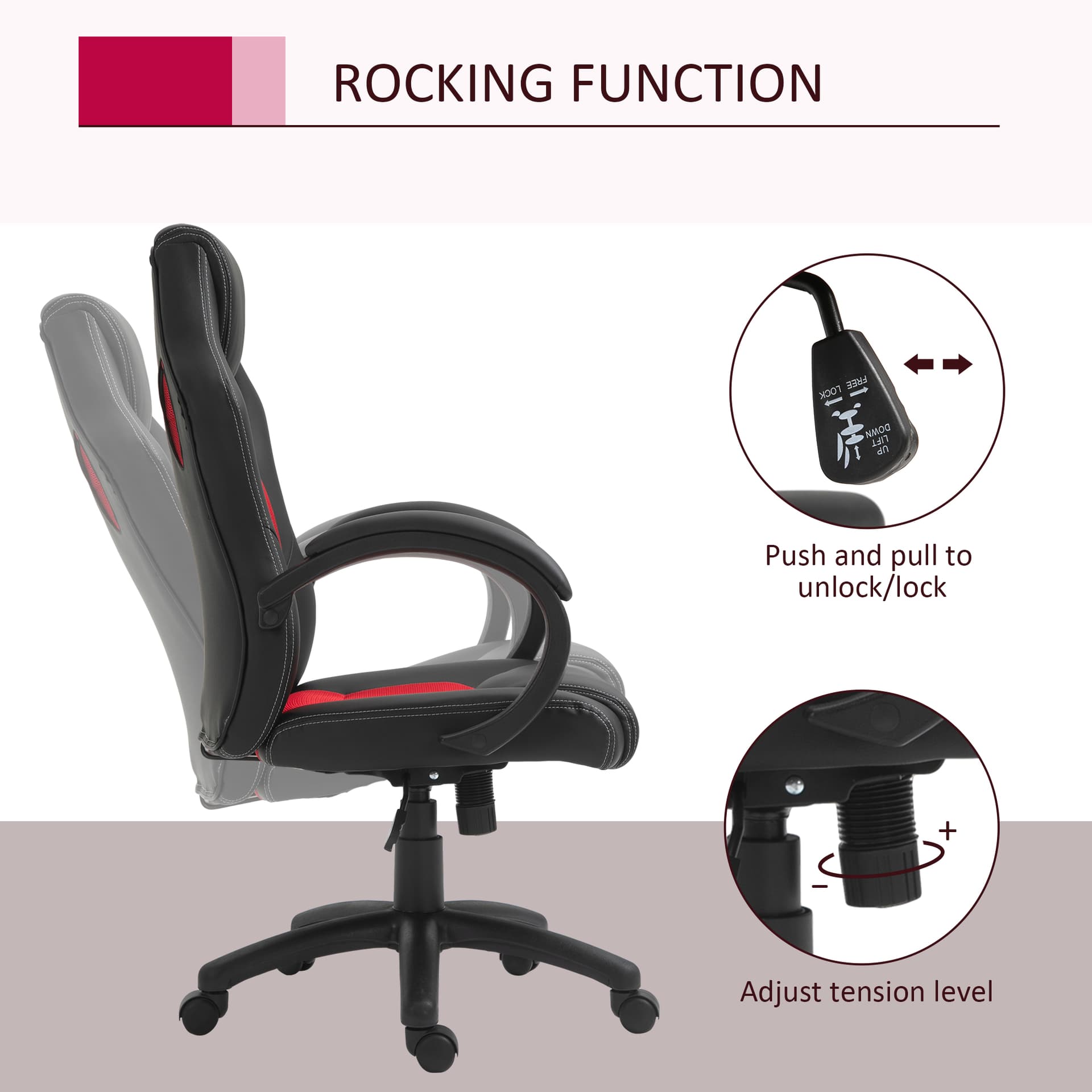 Racing Gaming Chair Office Chair Computer Desk Gamer Chair with Swivel Wheels, Padded Headrest, Tilt Function, Red