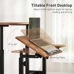 Mobile Stand Up Desk, Height & Angle Adjustable Computer Desk with Wheels for Standing or Sitting, Laptop Desk, Brown