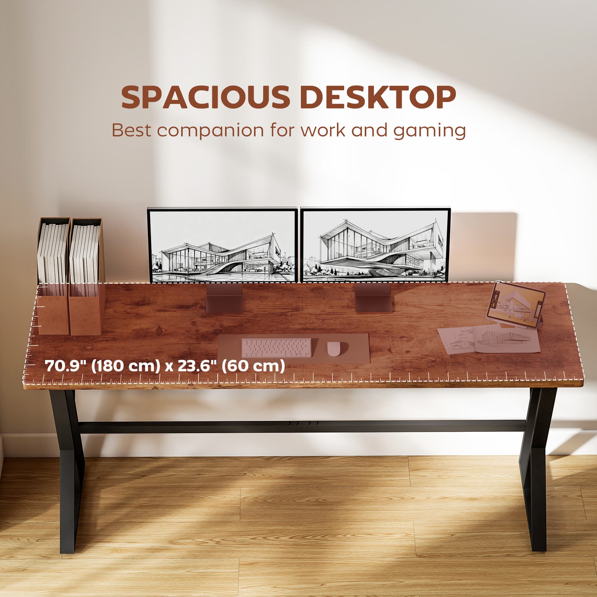 71" Computer Desk, Industrial Writing Table with X-Shaped Frame for Home Office, Rustic Brown