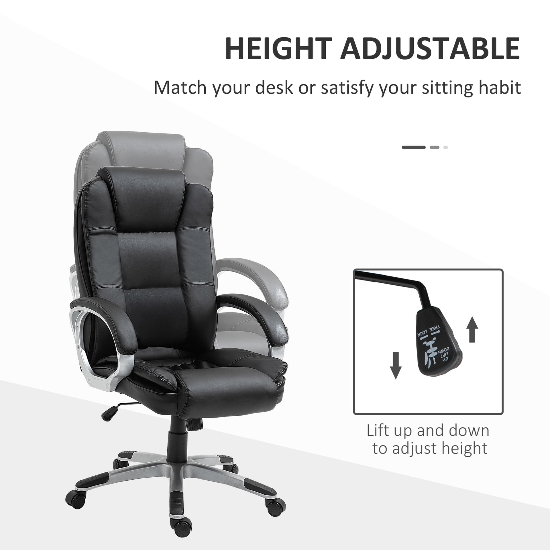 High Back Executive Office Chair Adjustable Desk Seat Swivel PU Leather Computer Chair with Padded Armrests