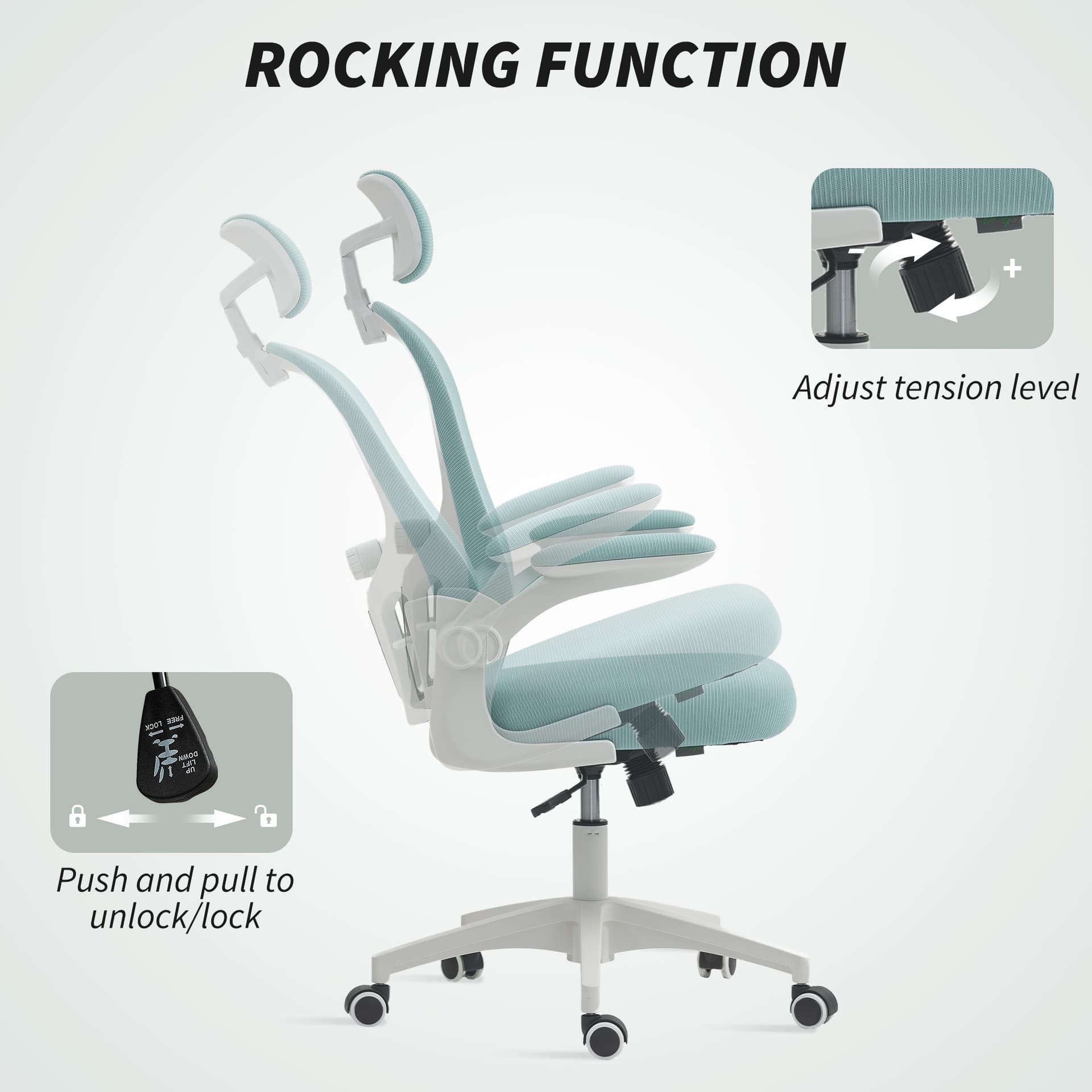 Office Chair, Mesh Computer Desk Chair with Adjustable Headrest, 4D Lumbar Support, Flip-up Arm, Light Green