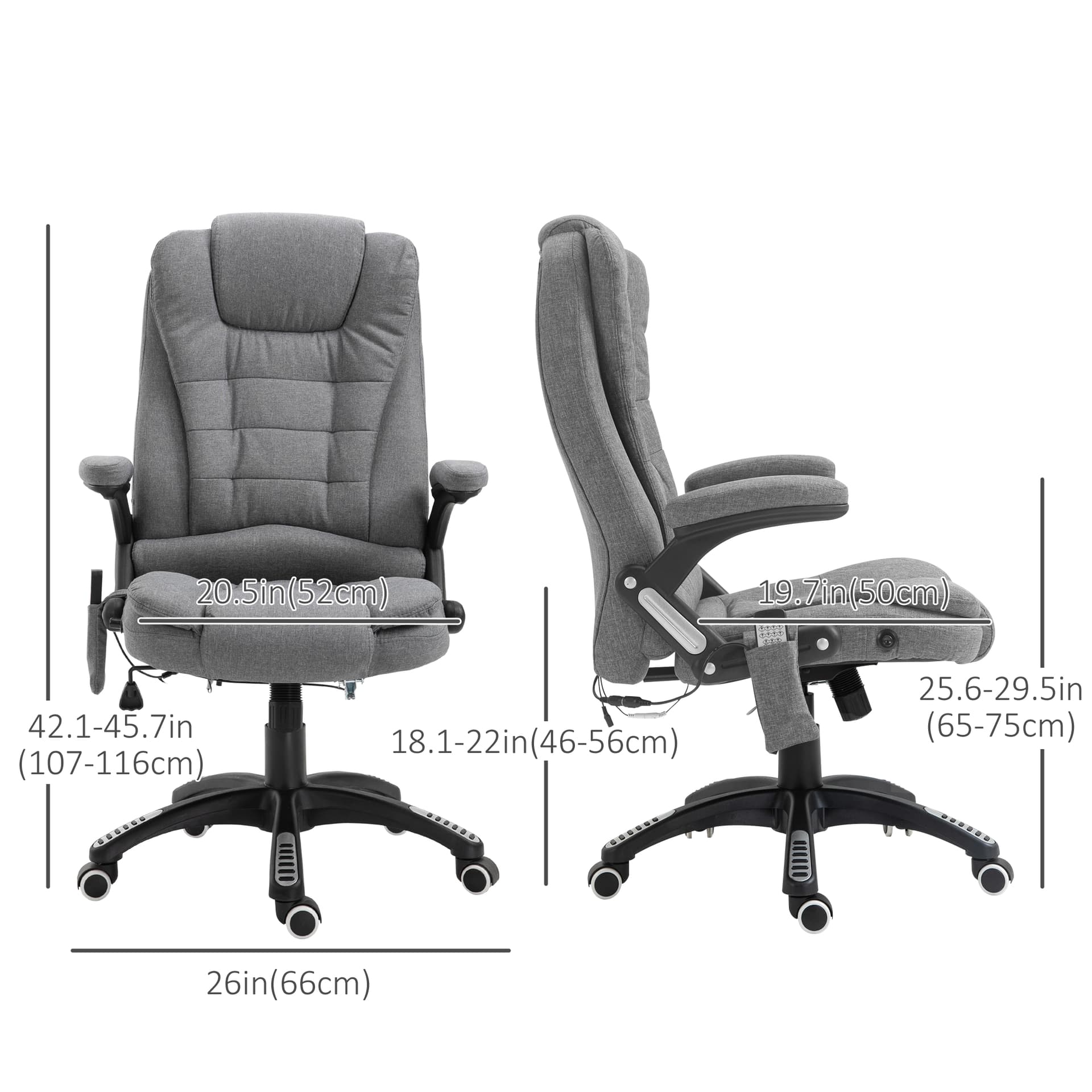 6 Point Vibrating Massage Home Office Chair High Back Executive Chair with Reclining Back, Swivel Wheels, Grey