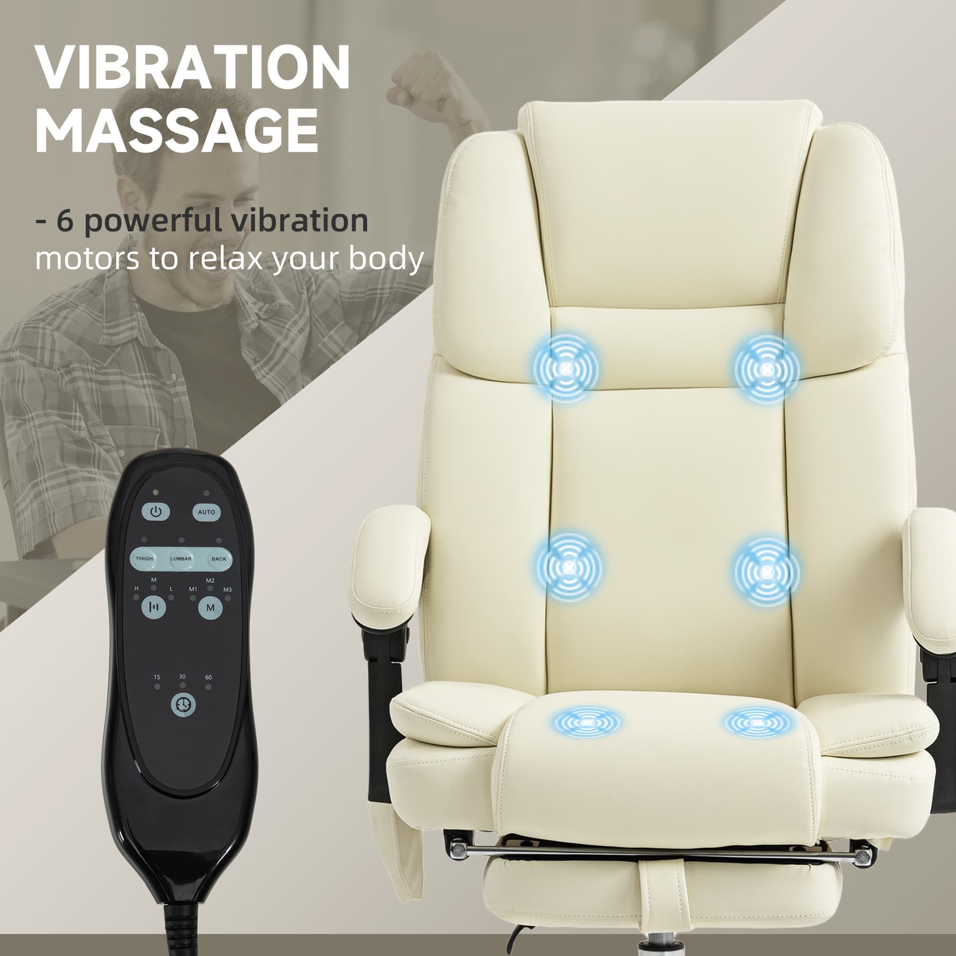 Massage Office Chair, Reclining Executive Office Chair with 6-Point Vibration, Footrest and High Back, White