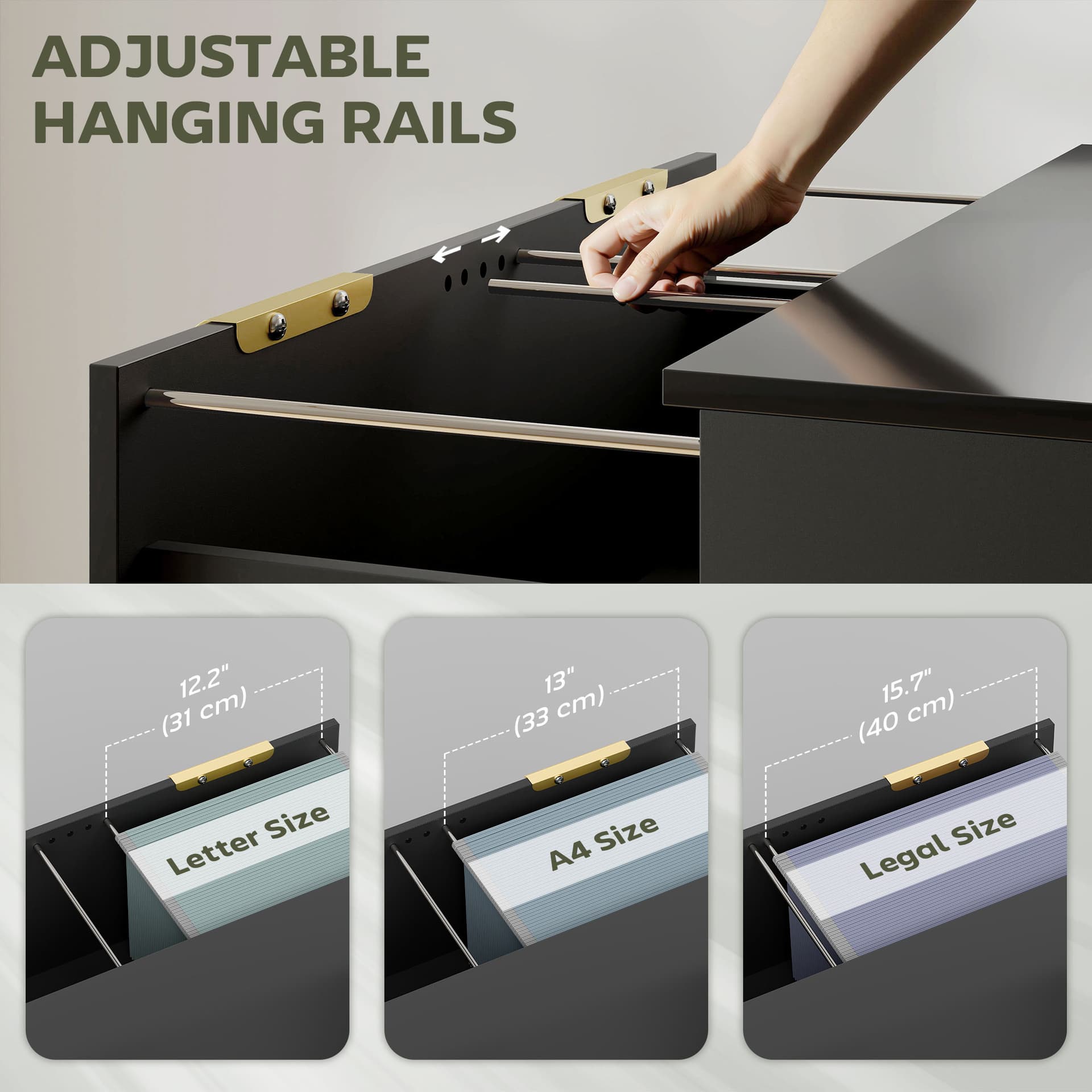 Lateral File Cabinet with 2 Drawers, Modern Filing Cabinet for Letter/A4/Legal Size Files, High Gloss Black