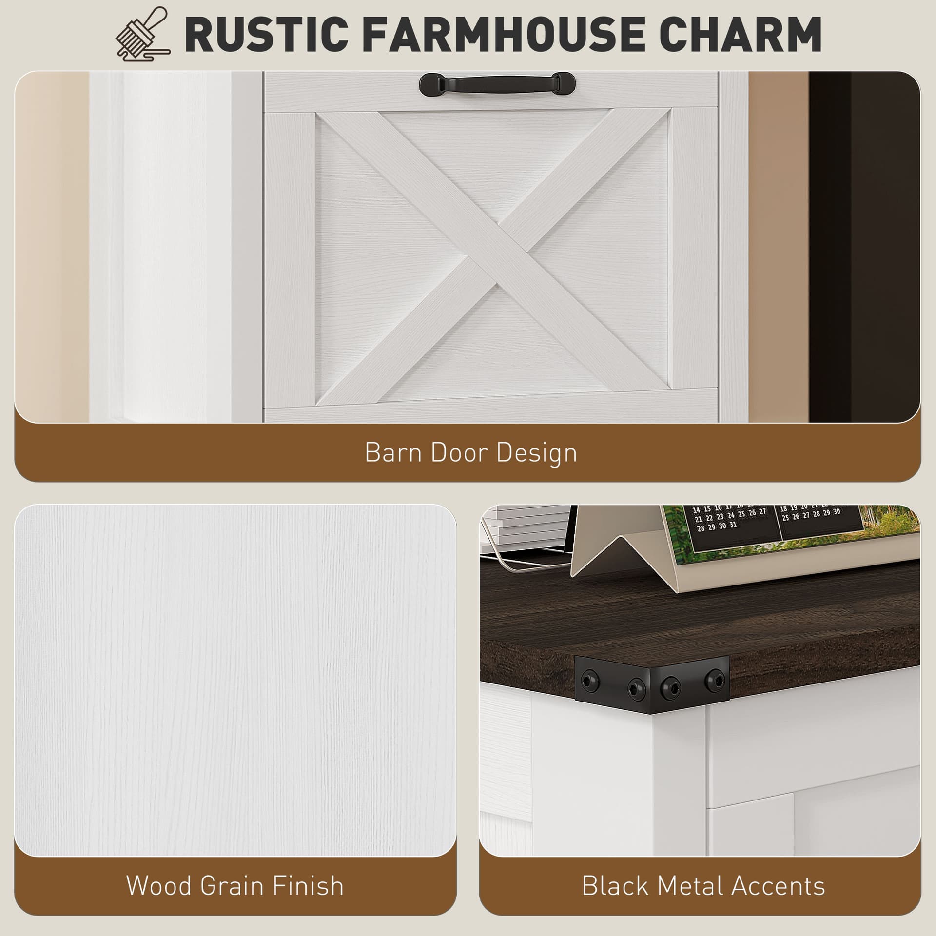 Vertical Filing Cabinet with 2 Drawers, Rustic Farmhouse Office Storage Cabinet for A4, Letter Size, Distressed White