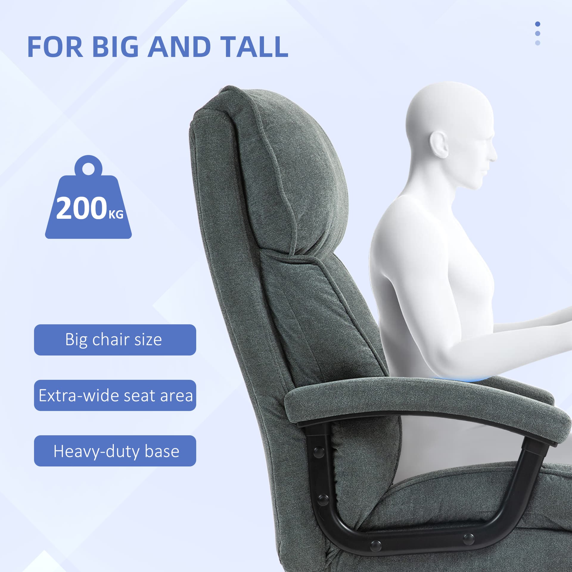 Big and Tall Executive Office Chair, Up to 450 lbs. Heavy Duty Desk Chair, Computer Chair for Heavy People, Grey