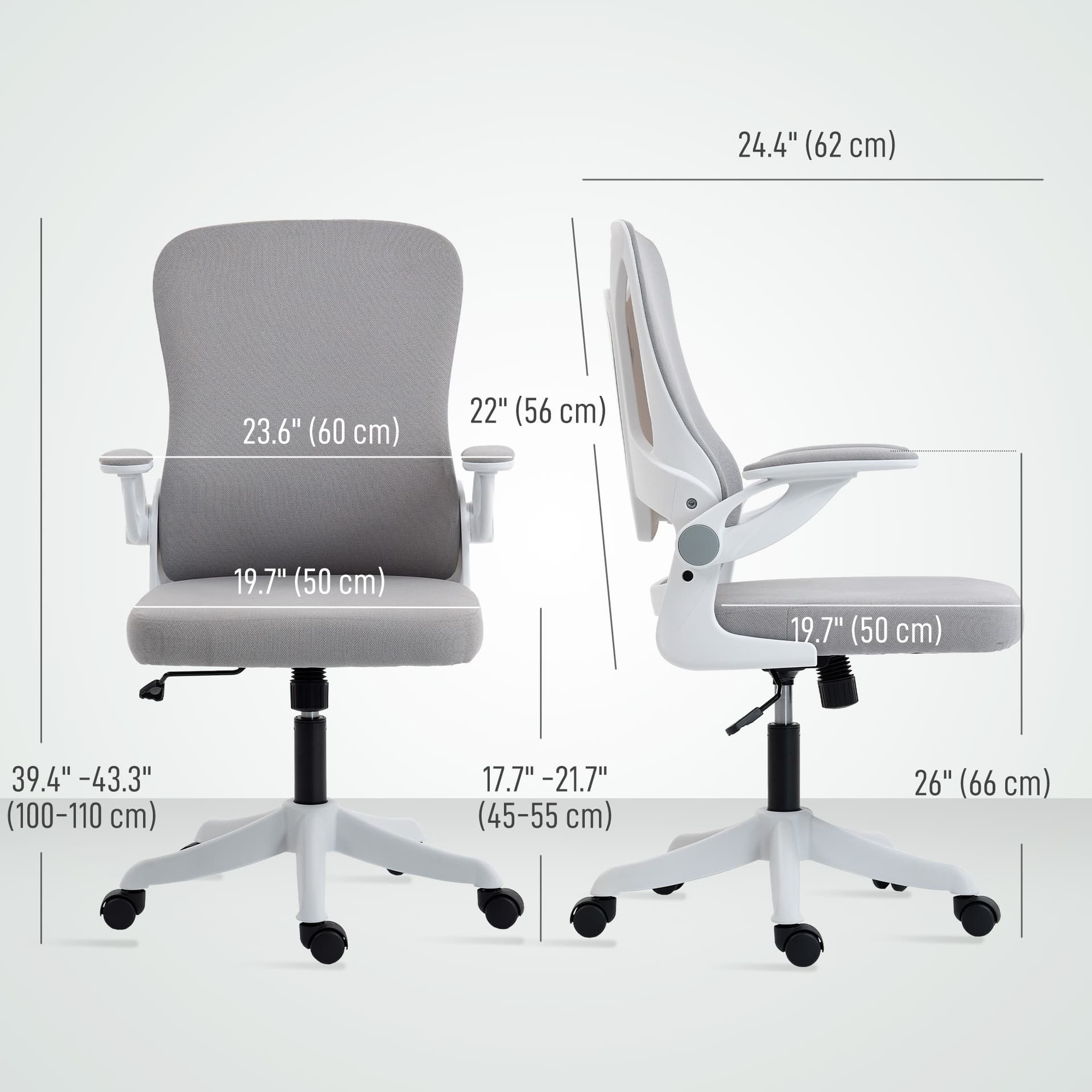 Ergonomic Office Chair, Swivel Desk Chair with Lumbar Support and Adjustable Height, Flip-up Armrests, Wheels, Black