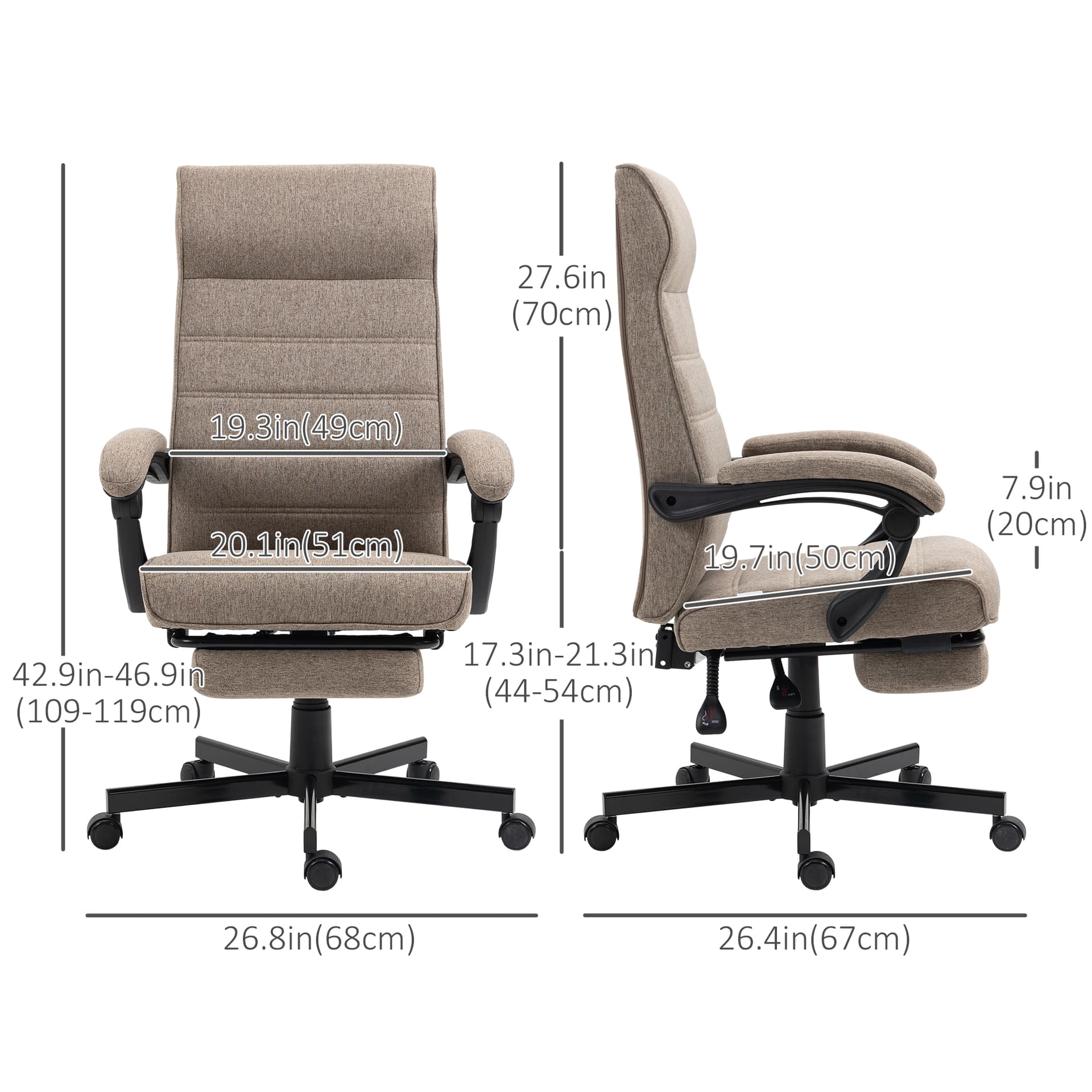 Office Chair, Linen High Back Computer Desk Chair, Swivel Recliner with Adjustable Height, Footrest and Padded Armrest, Brown