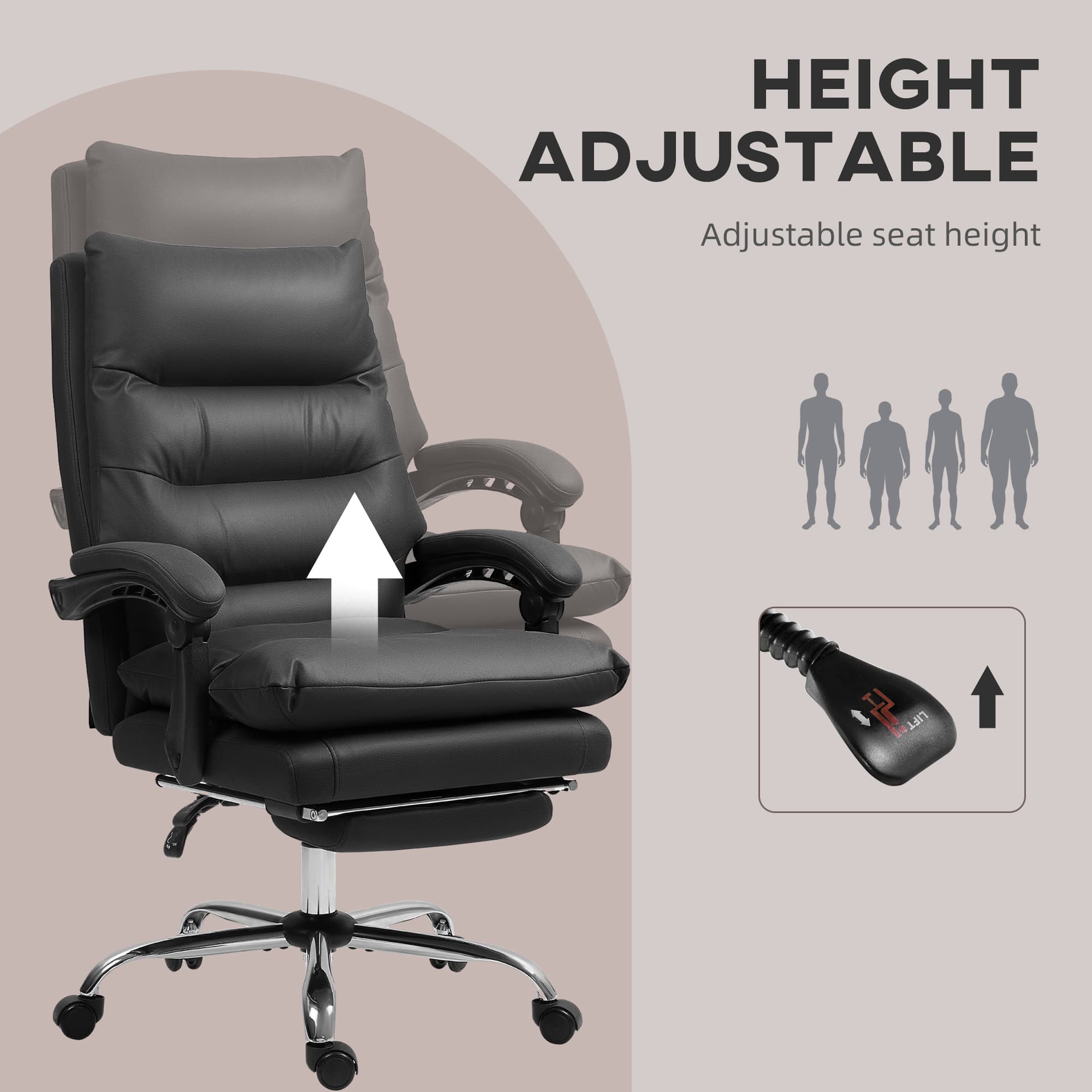 Executive Office Chair with 6-Point Massage, Microfibre Reclining Computer Chair with Footrest, Black