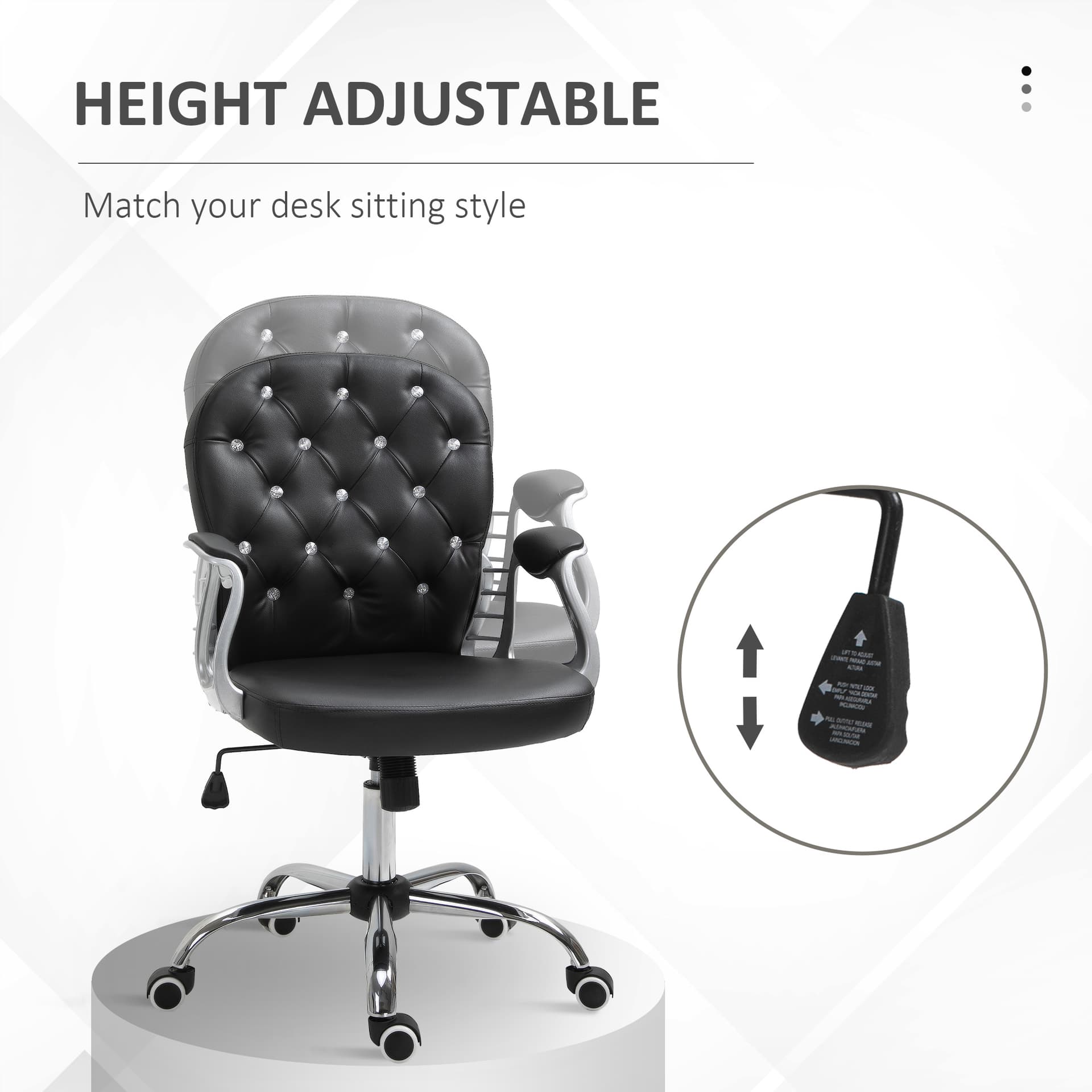 Office Chair, Comfortable Computer Desk Chair with Padded Seat and Adjustable Height, Tufted Back, Black