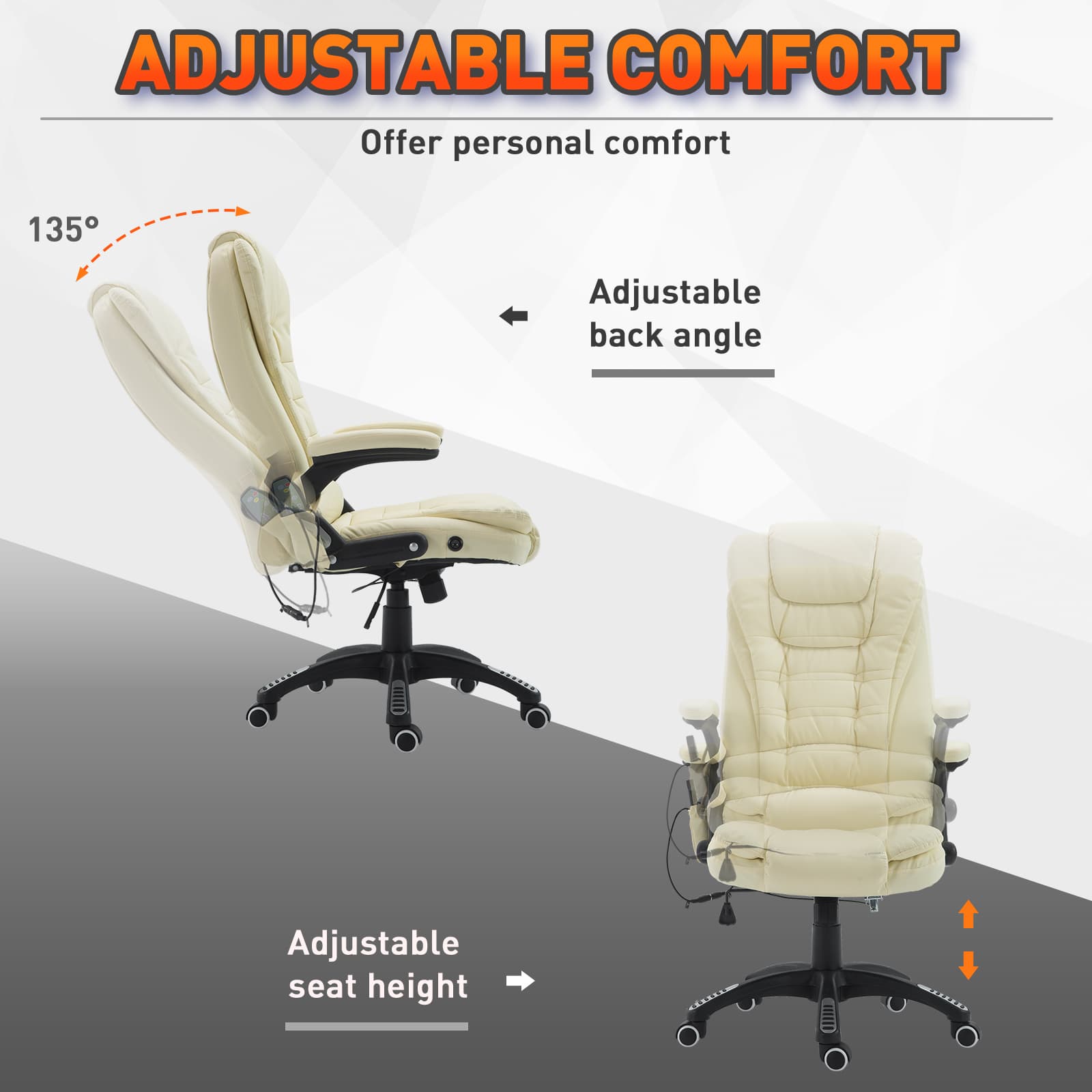 Massage Office Chairs Computer Executive Ergonomic Heated Vibrating Beige